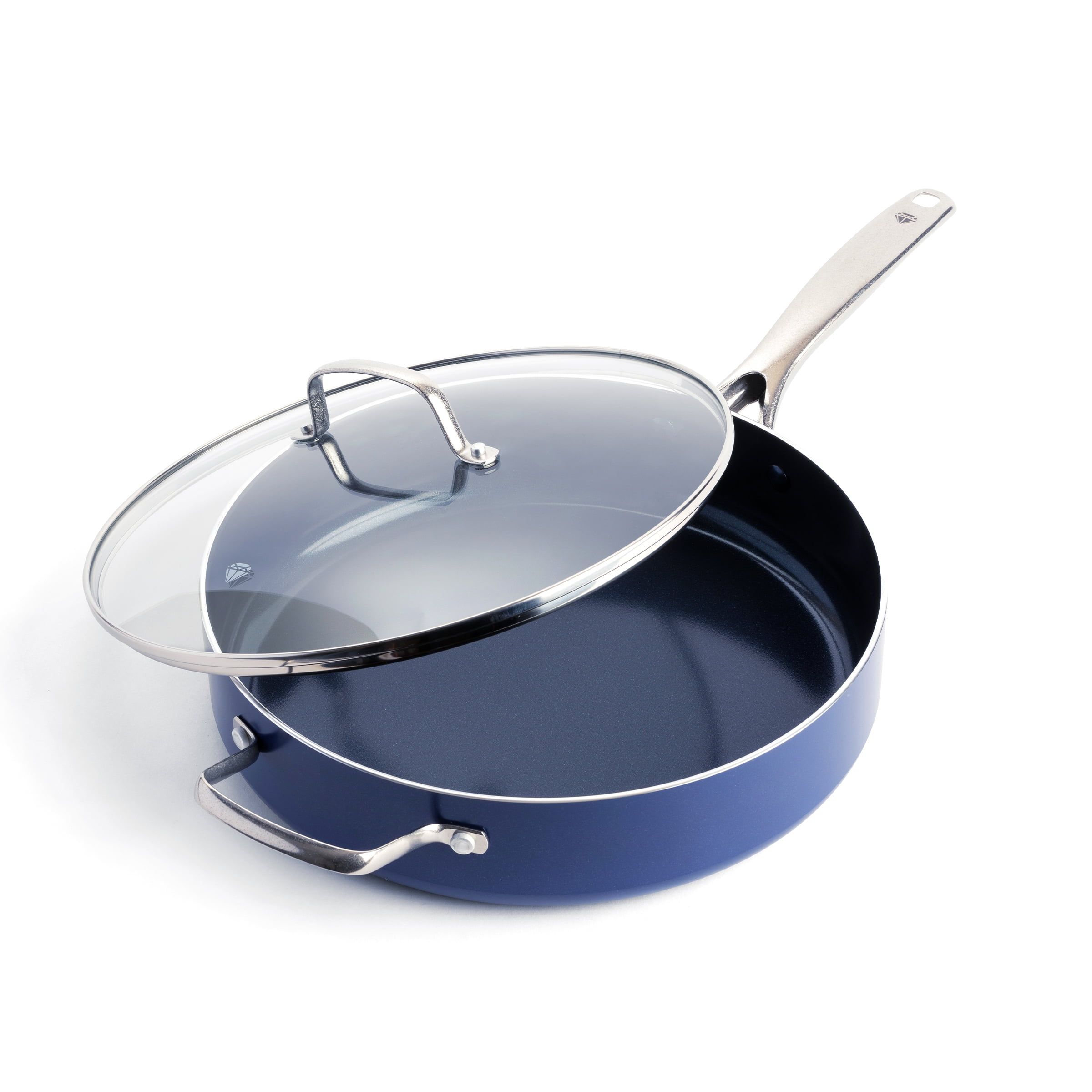 Blue Aluminum Nonstick Medium Saute Pan with Lid