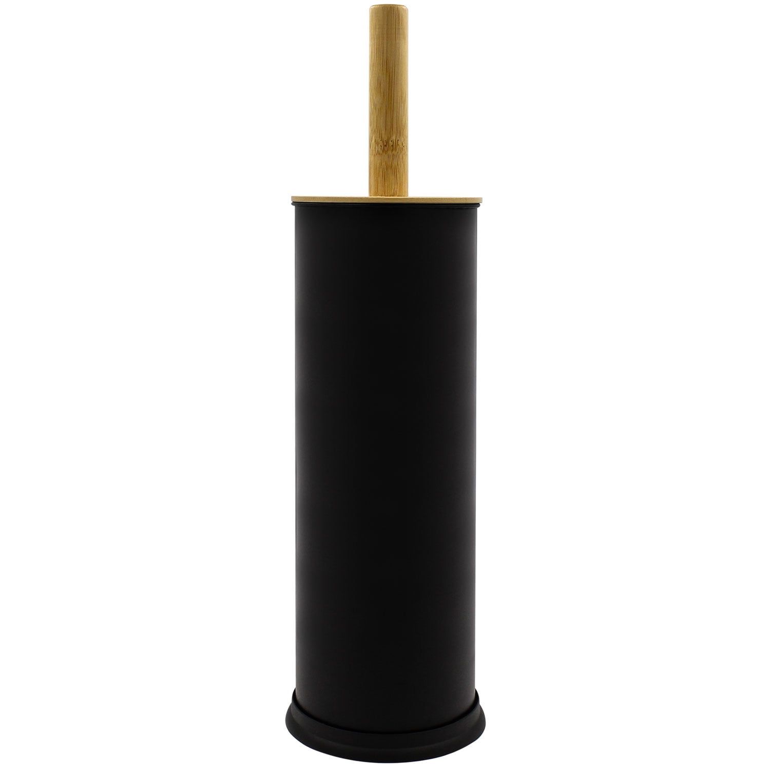 Black Bamboo Top Toilet Brush Holder with Heavy Duty Bristles