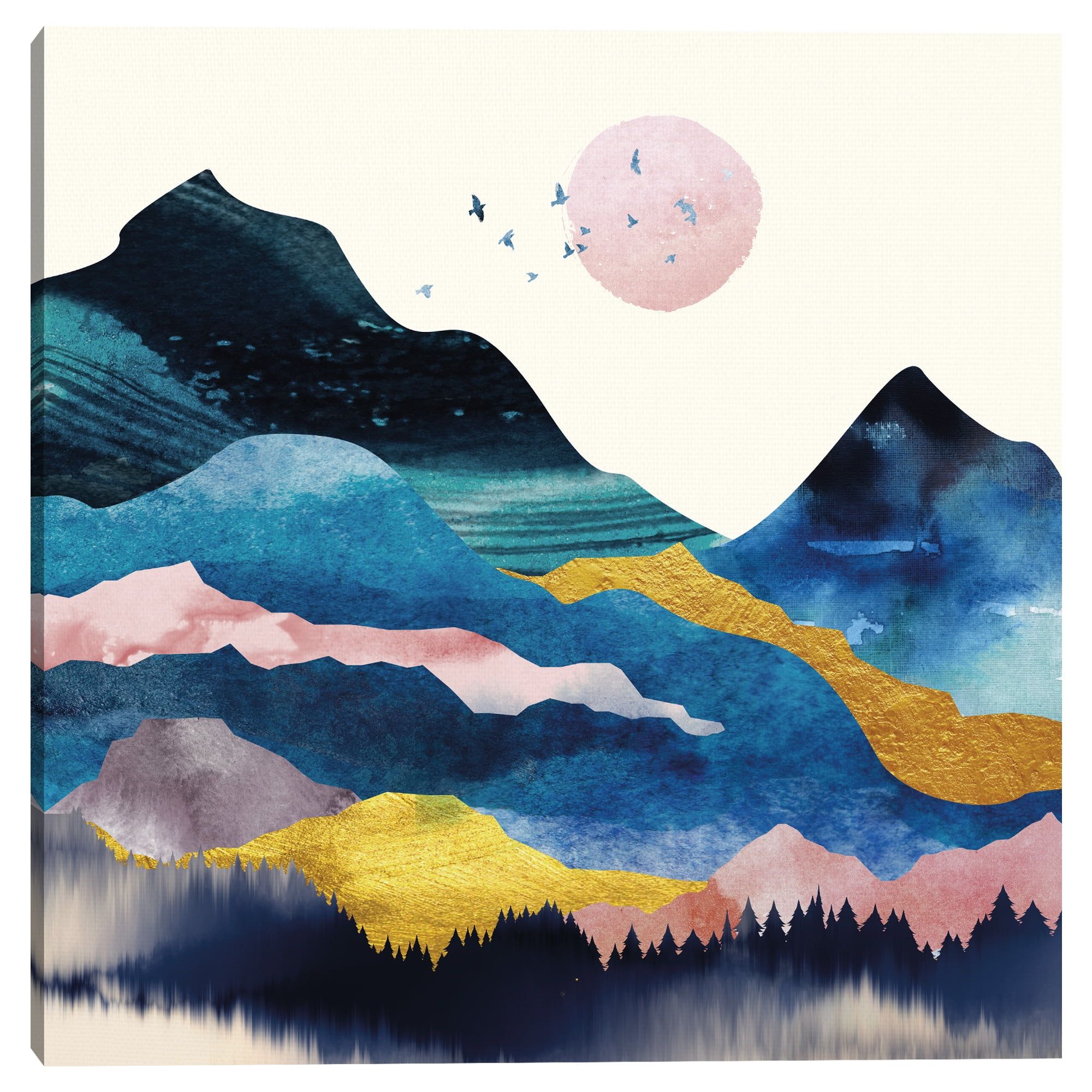 Blue and Gold Mountainscape Canvas Art Print for Kids