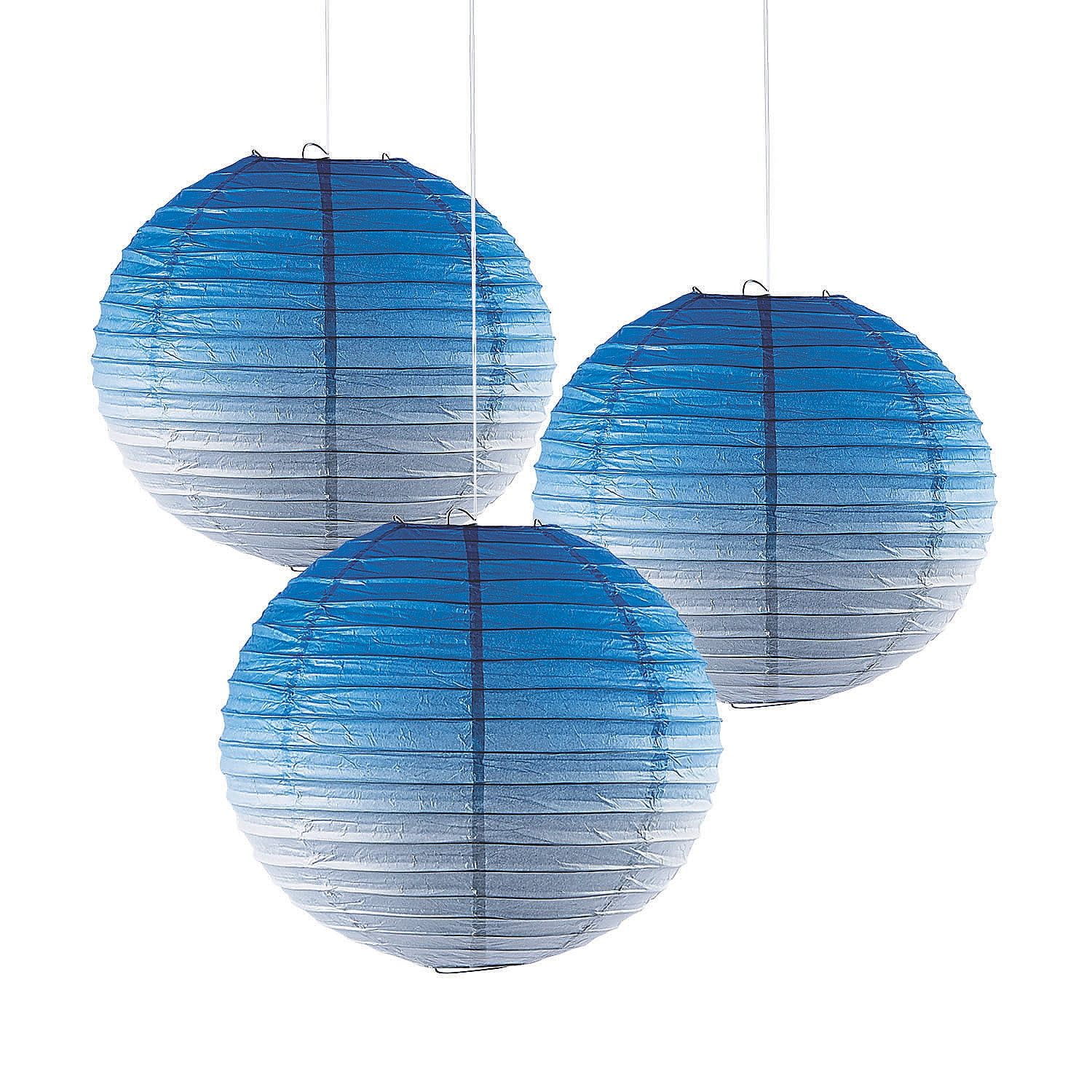 Blue Ombre Hanging Paper Lanterns Set of 3