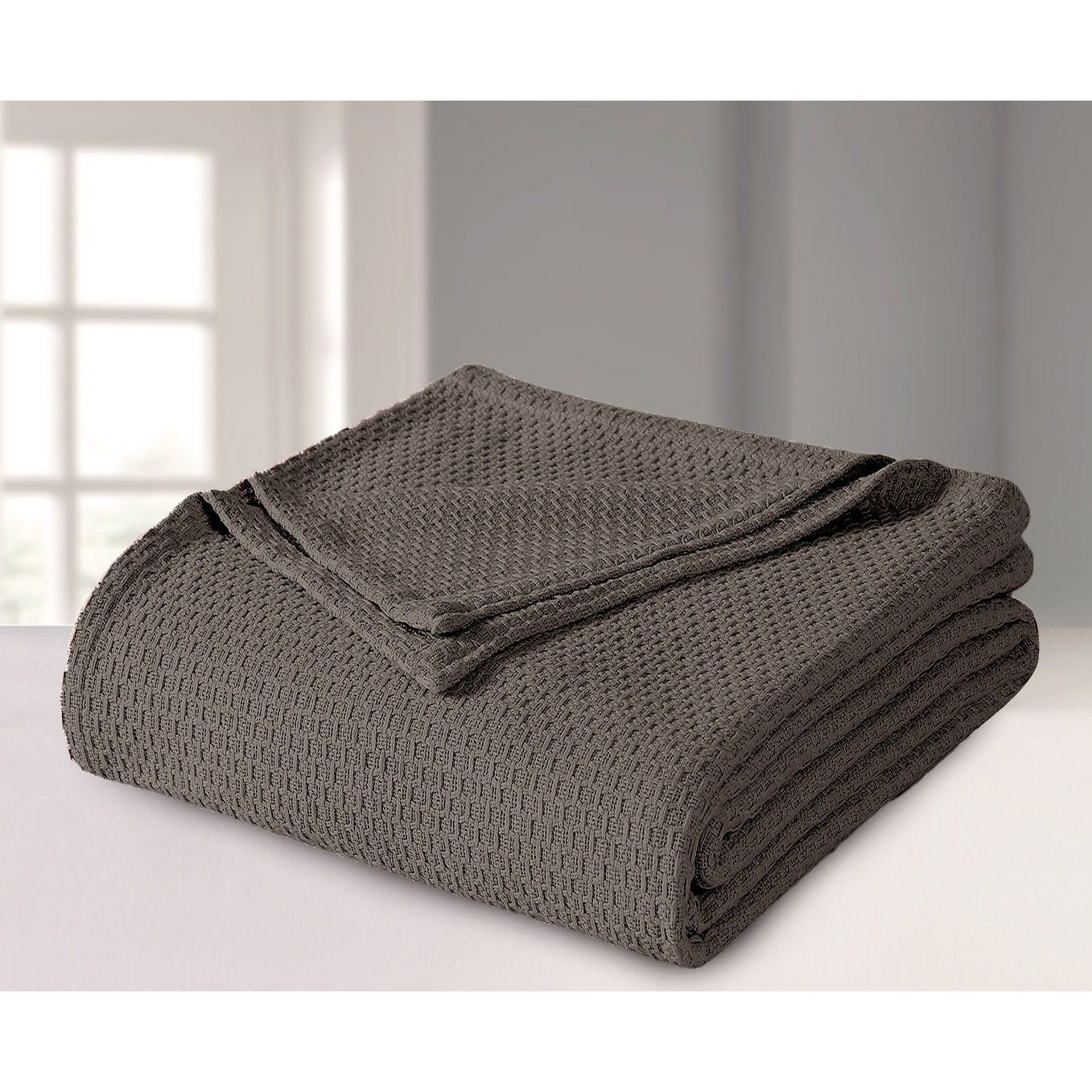 Charcoal Twin Cotton Thermal Blanket with Hexagonal Weave