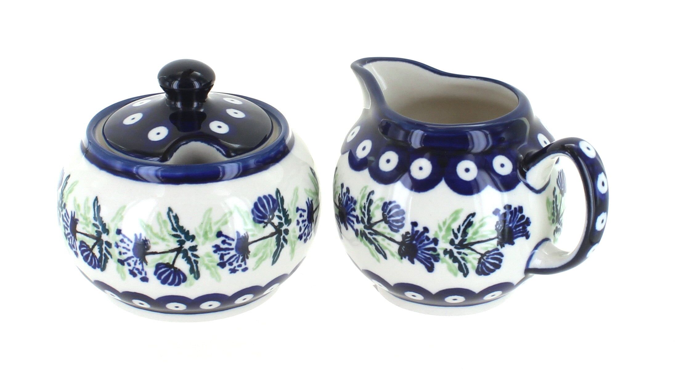 Sweet Annie Blue and White Ceramic Cream and Sugar Set