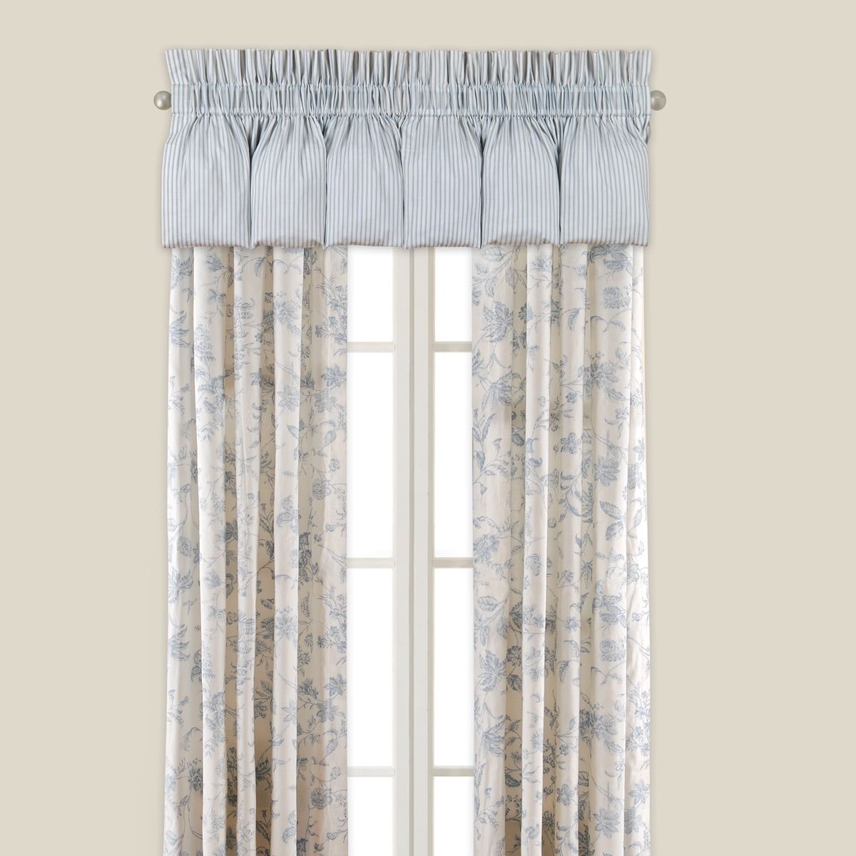 Blue Toile Cotton Window Drapery Panel