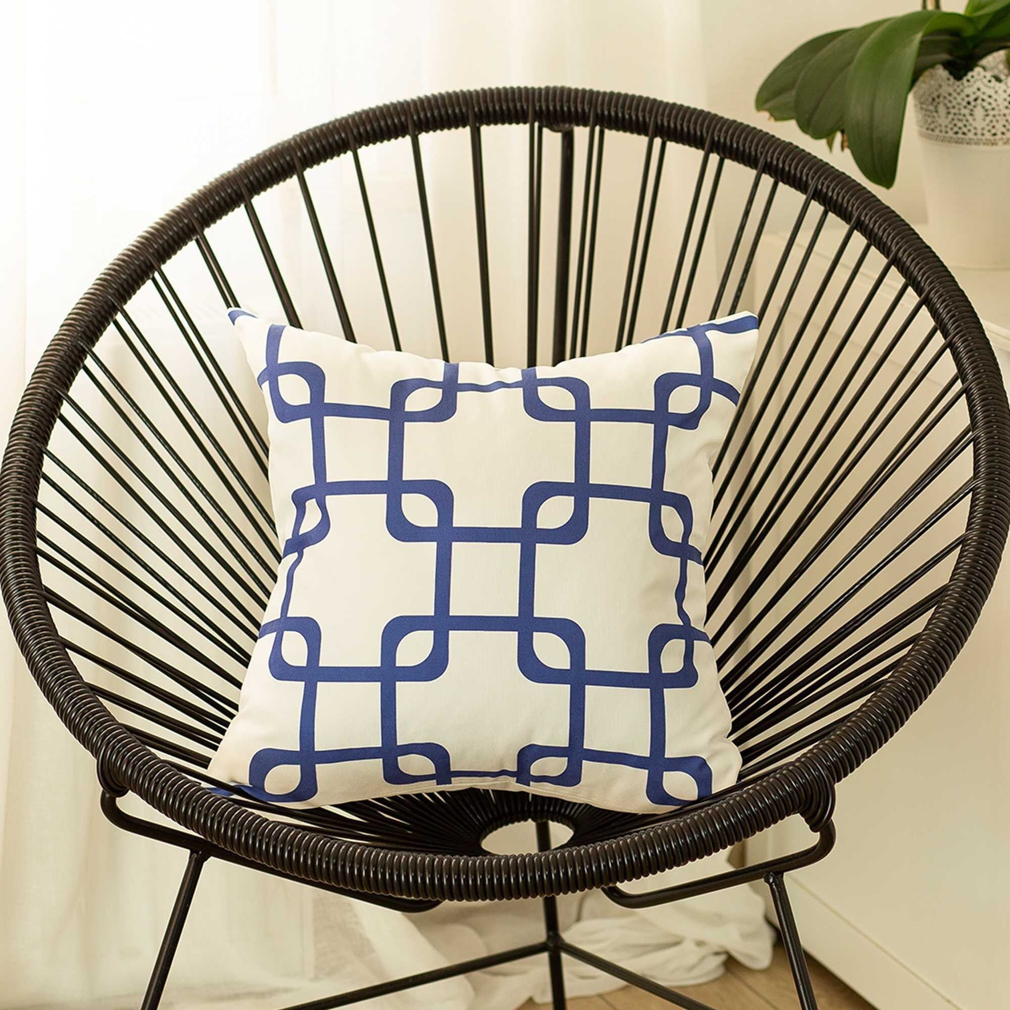 Blue and White Geometric Squares Polyester Throw Pillow Cover