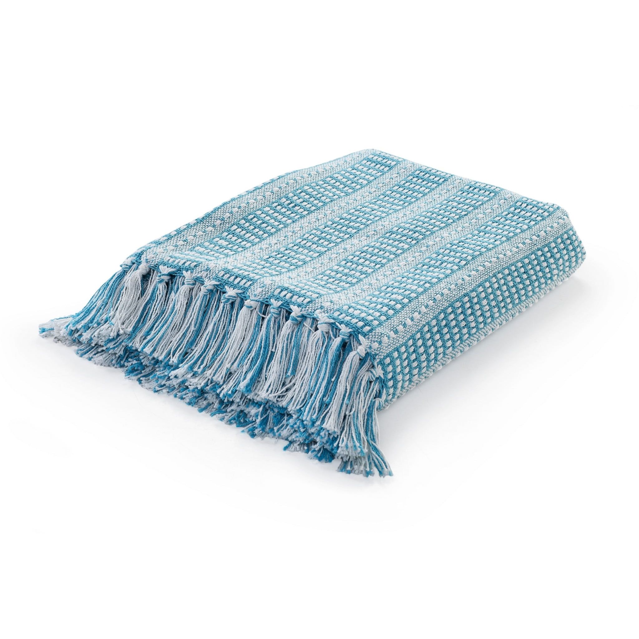 Maui Blue and White Organic Cotton Striped Throw Blanket