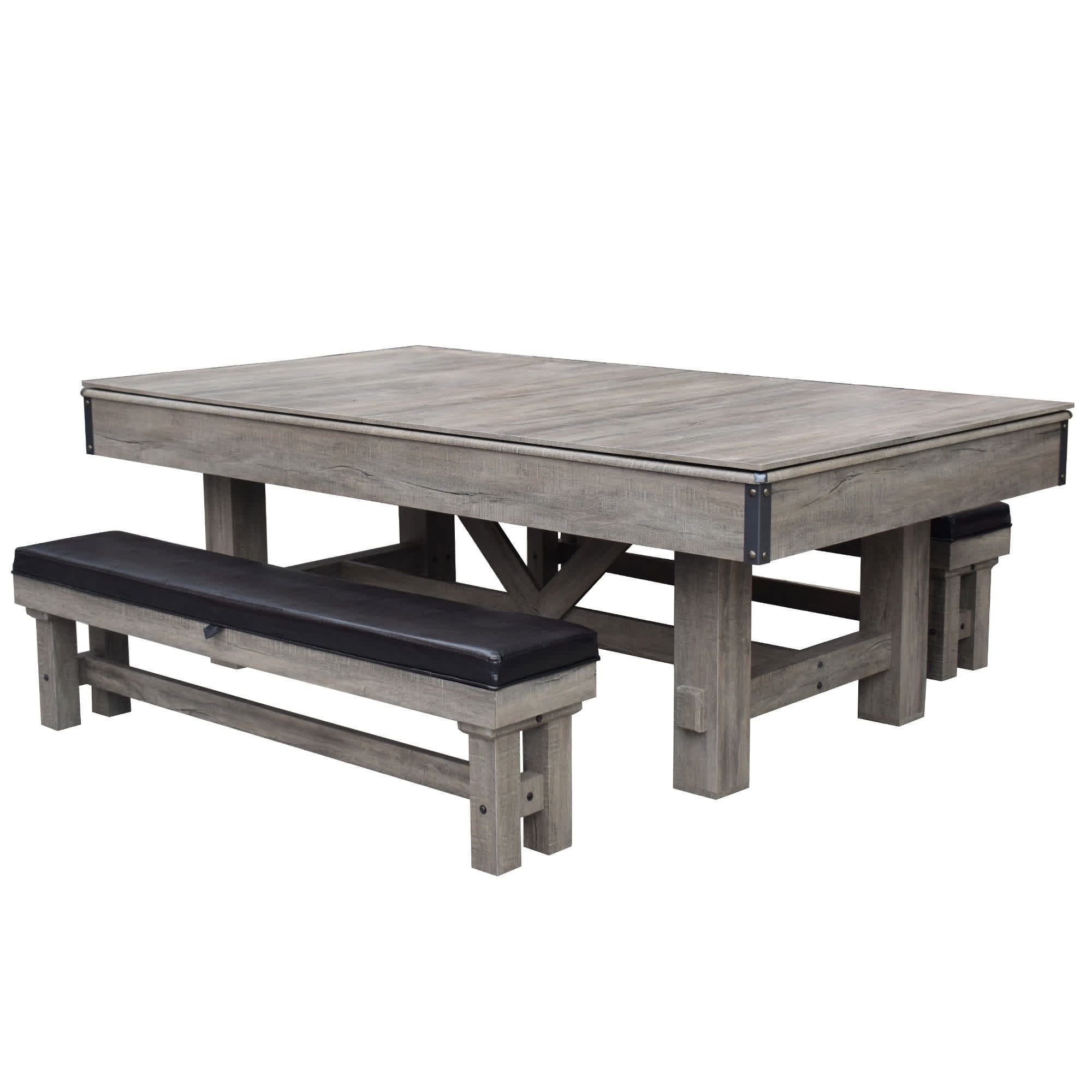 Rustic Gray 7-Ft 3-in-1 Pool Table with Benches