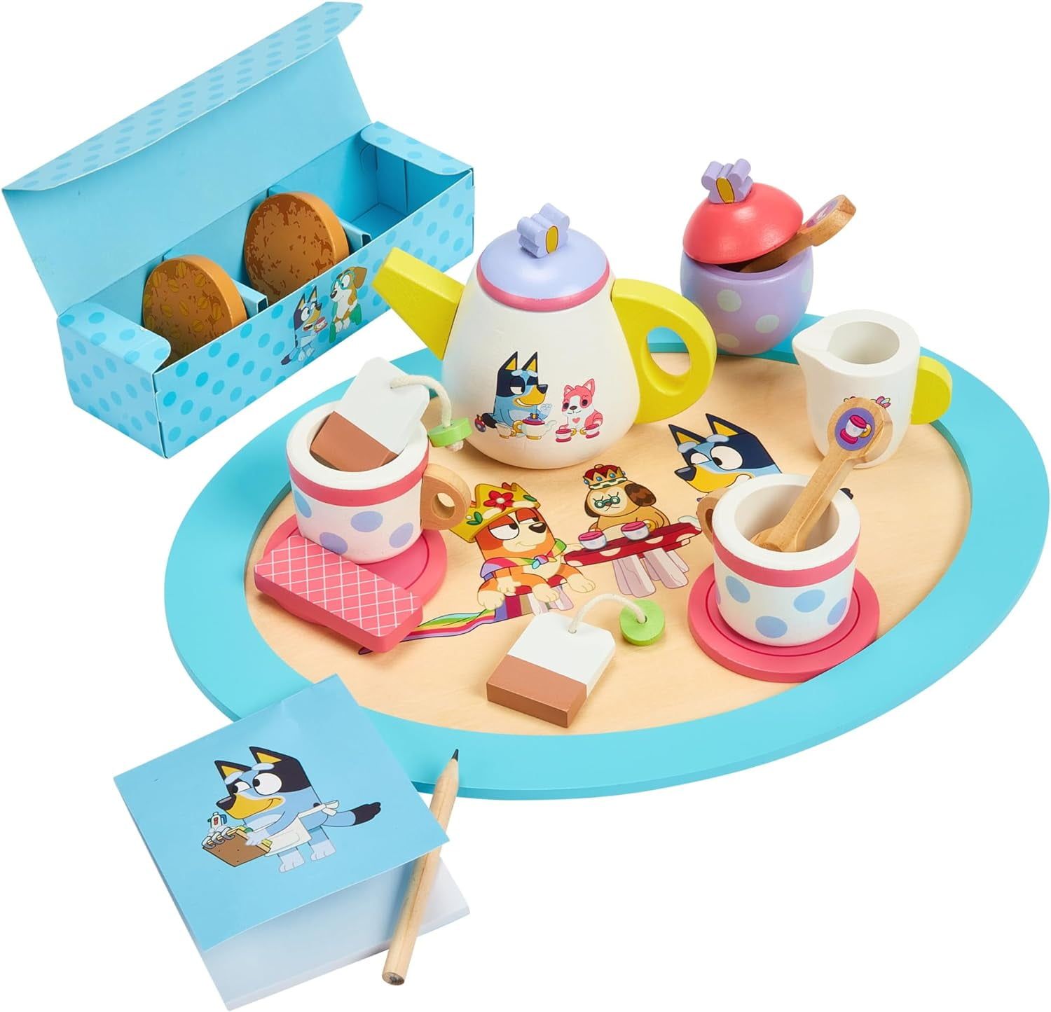 Blue and Yellow Wooden 18-Piece Children's Tea Party Set