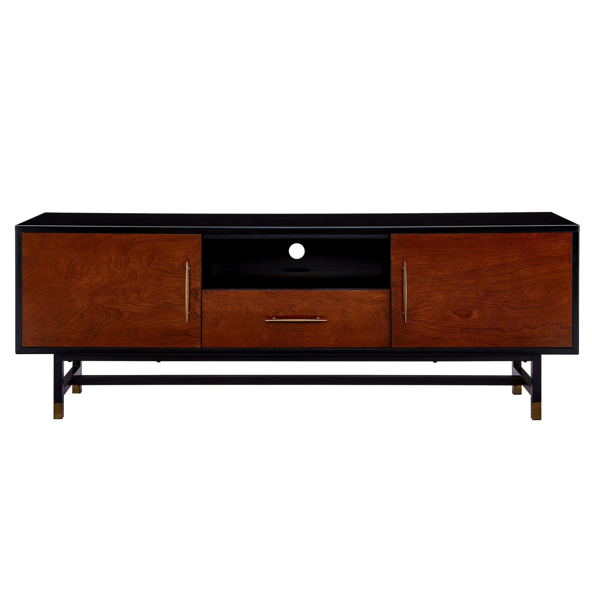 Whiskey Maple and Black Transitional Media Console with Cabinet