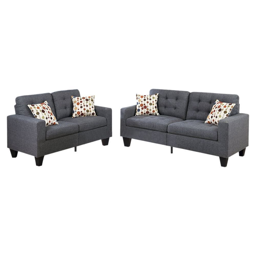 Gray Linen 2-Piece Sofa and Loveseat Set with Accent Pillows