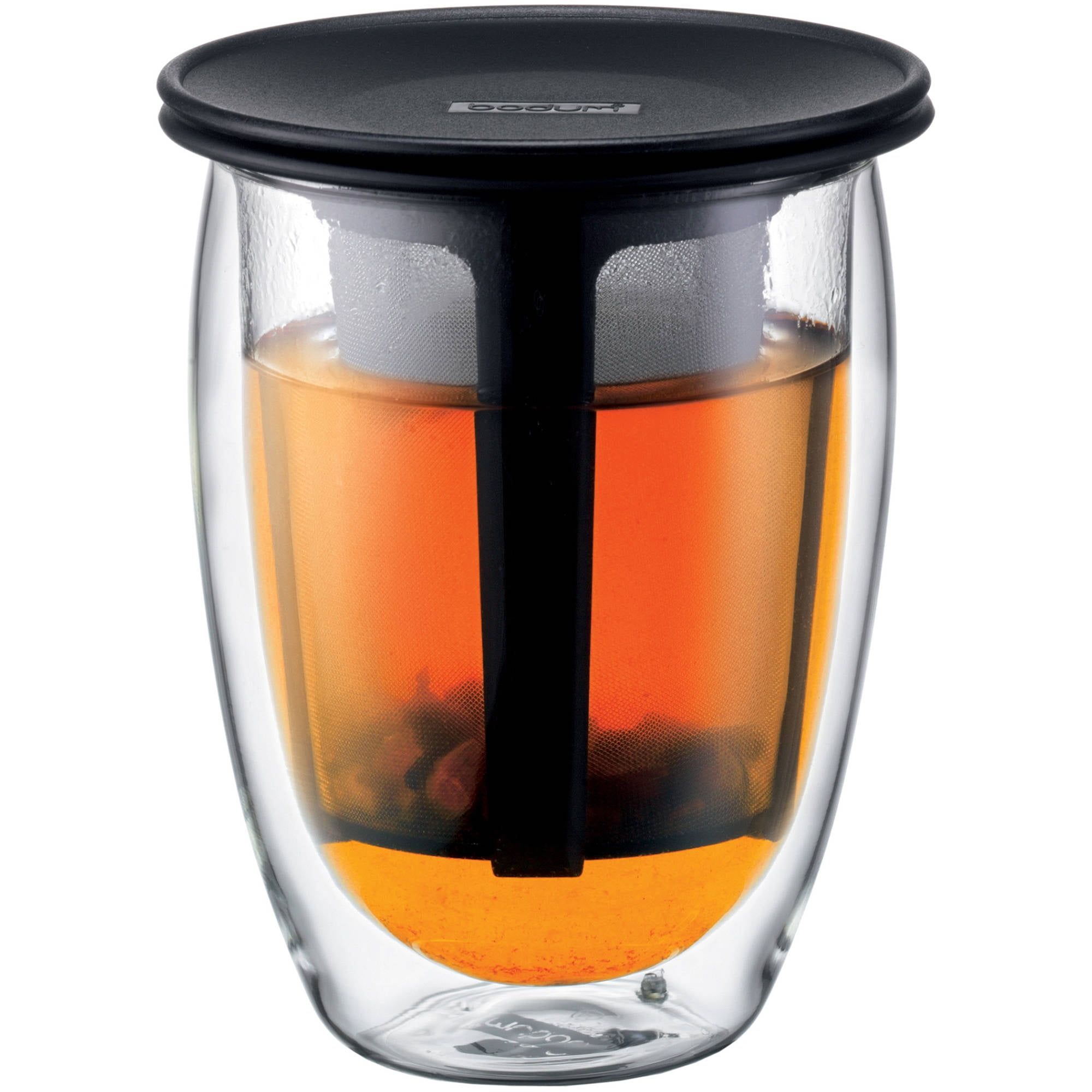 Black 12 oz Double Wall Glass Tea Infuser