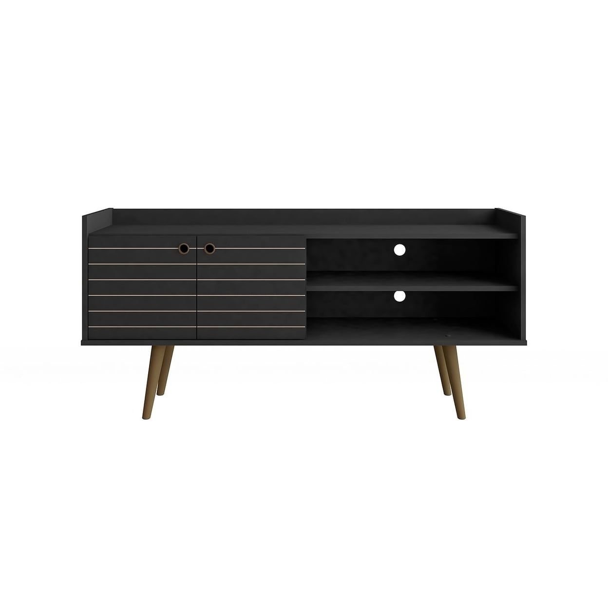 Black Mid-Century Modern TV Stand with Cabinet