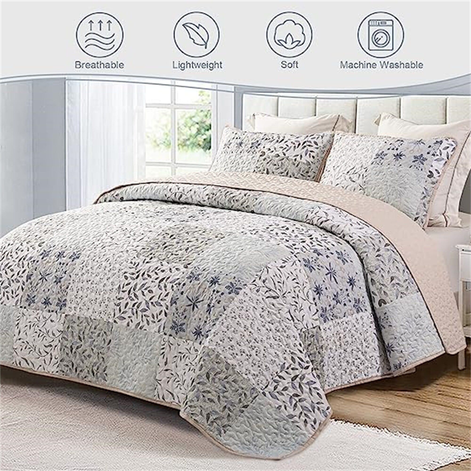 King Size Light Grey Microfiber Reversible Quilt Set