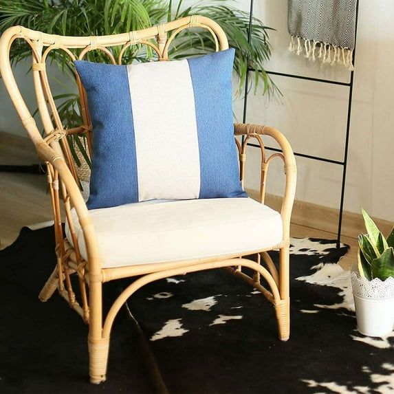 Blue and Ivory Jacquard Boho-Chic 18" Square Throw Pillow Cover