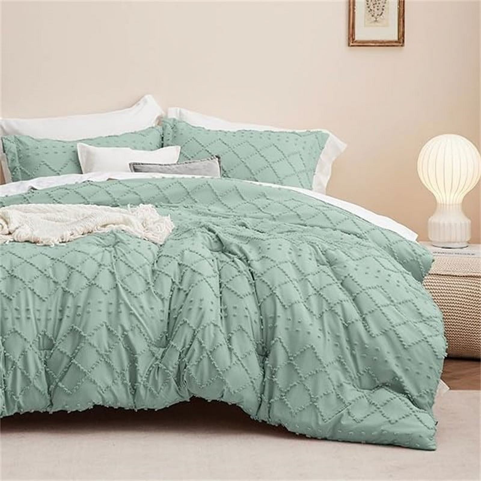 Sage Green Microfiber Queen Comforter Set with Embroidery