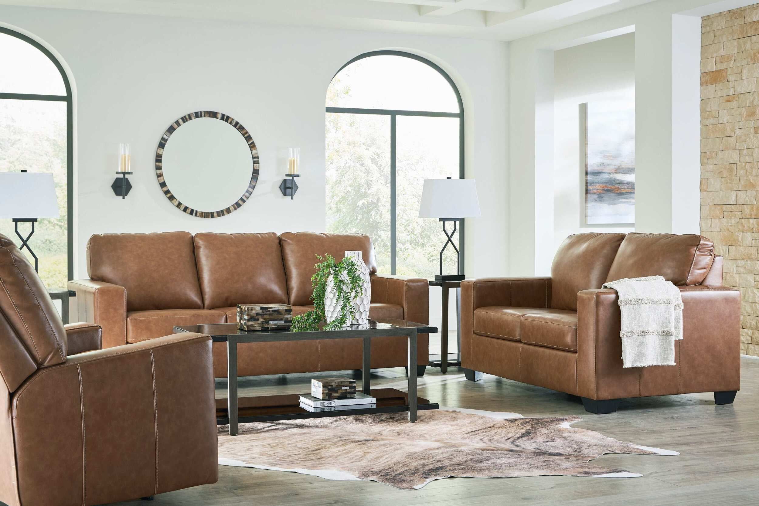 Bolsena 85'' Brown Faux Leather Sofa with Removable Cushions