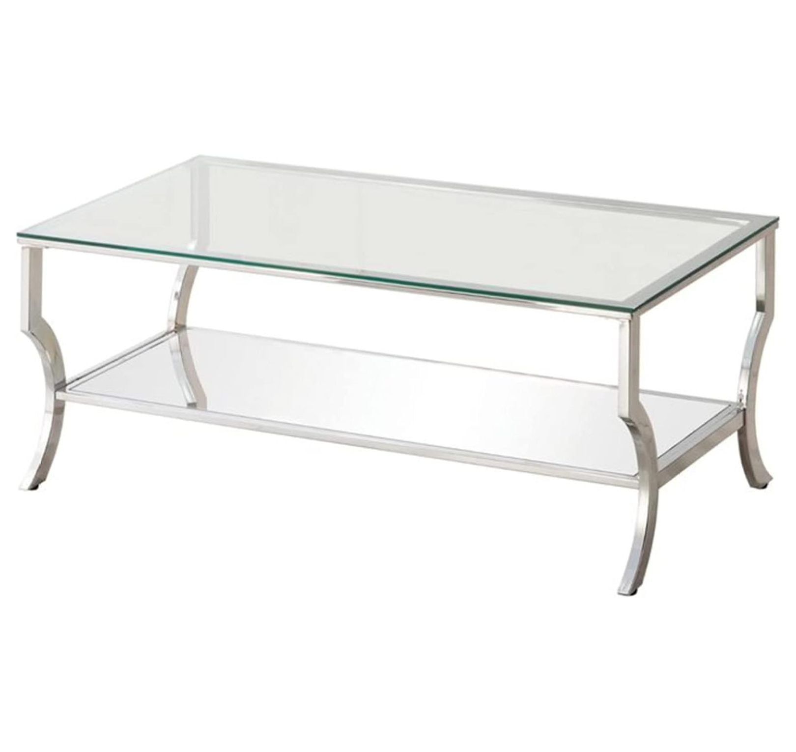 Chic Mirage 24" Rectangular Chrome Coffee Table with Glass Top and Mirrored Shelf