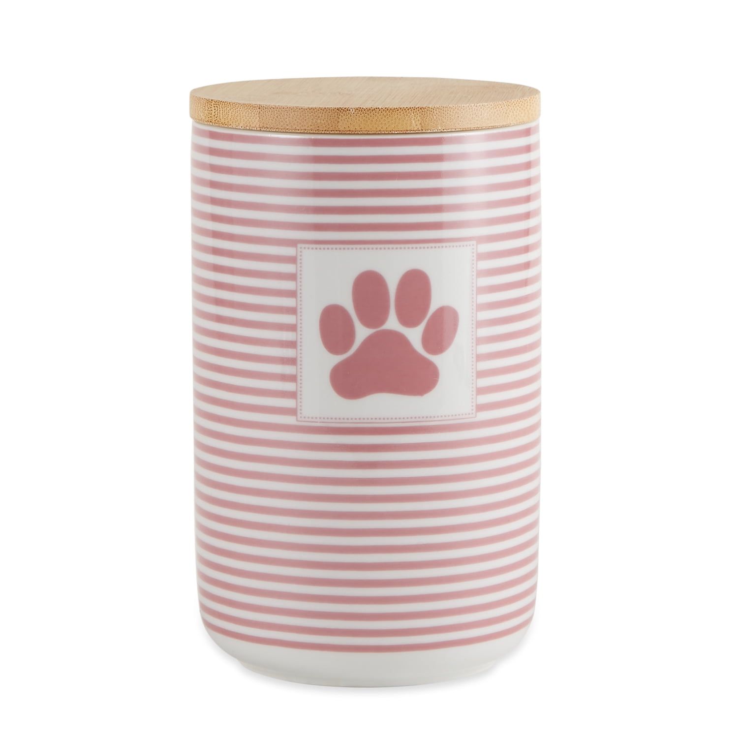 Rose Stripe Ceramic Pet Treat Canister with Bamboo Lid