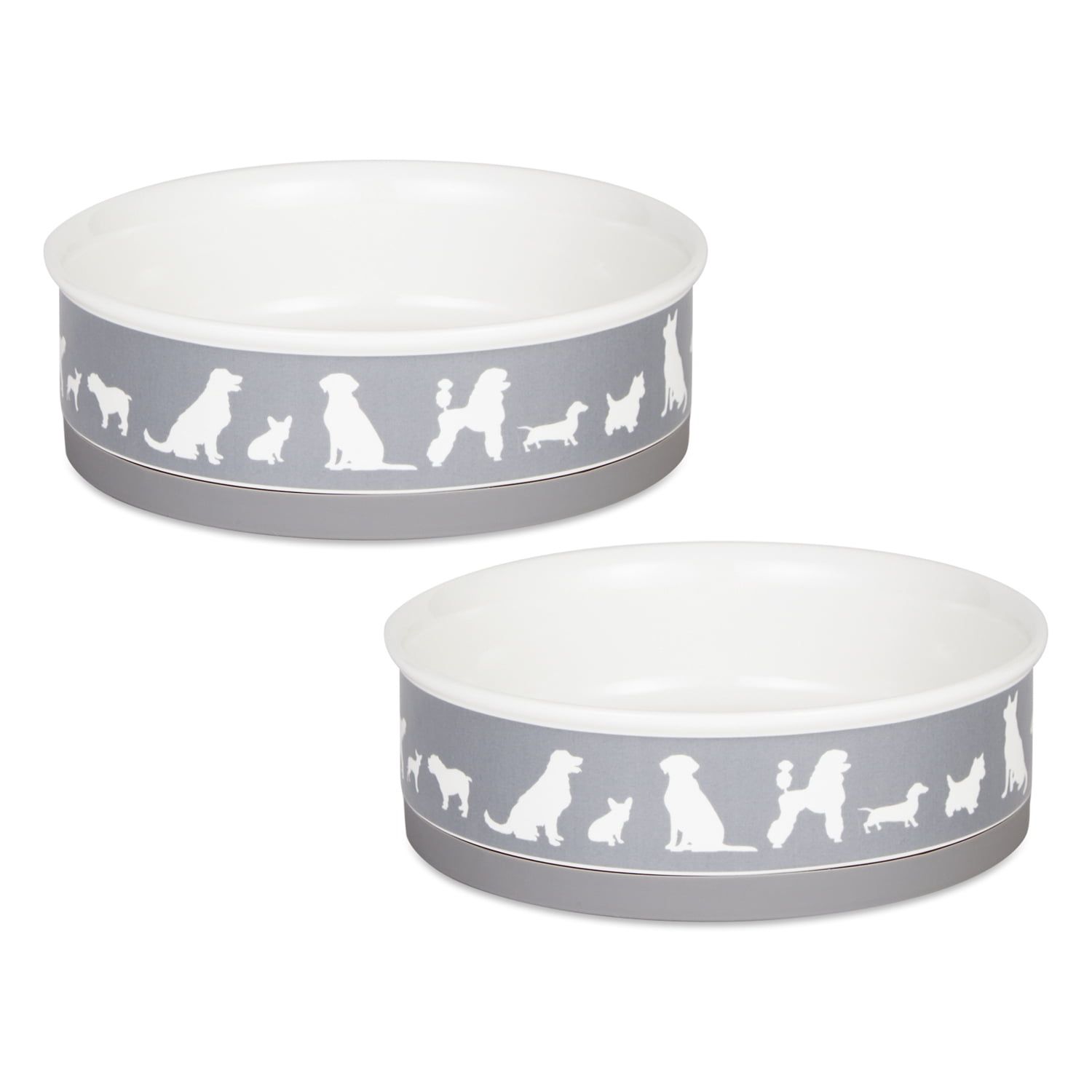 Gray Ceramic Pet Food and Water Bowl Set, 7.5x2.4 inches, 2 Count