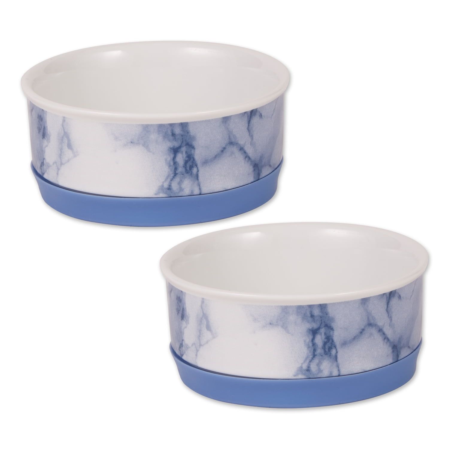 Small Blue Marble Ceramic Pet Bowls with Silicone Base