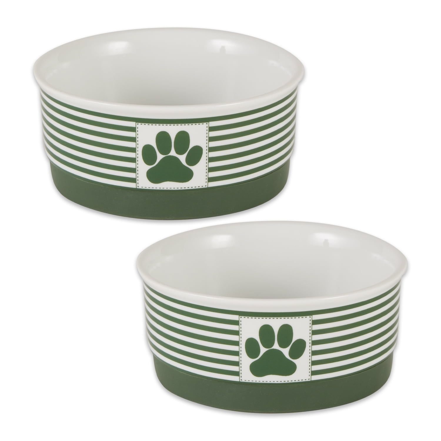 Hunter Green Porcelain Pet Bowls with Silicone Ring, Small Set of 2