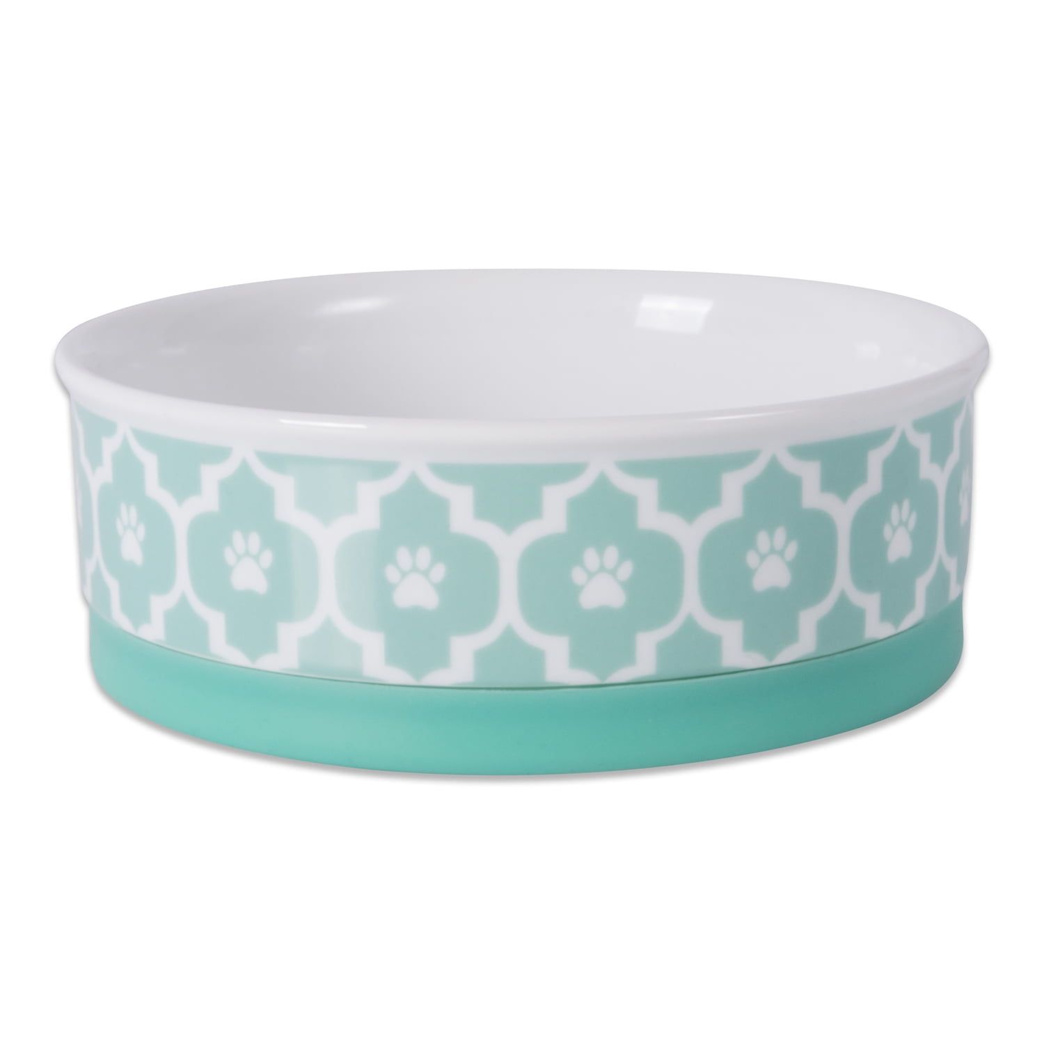 Aqua Porcelain Ceramic Pet Bowl with Non-Skid Base, 6x2 Inch