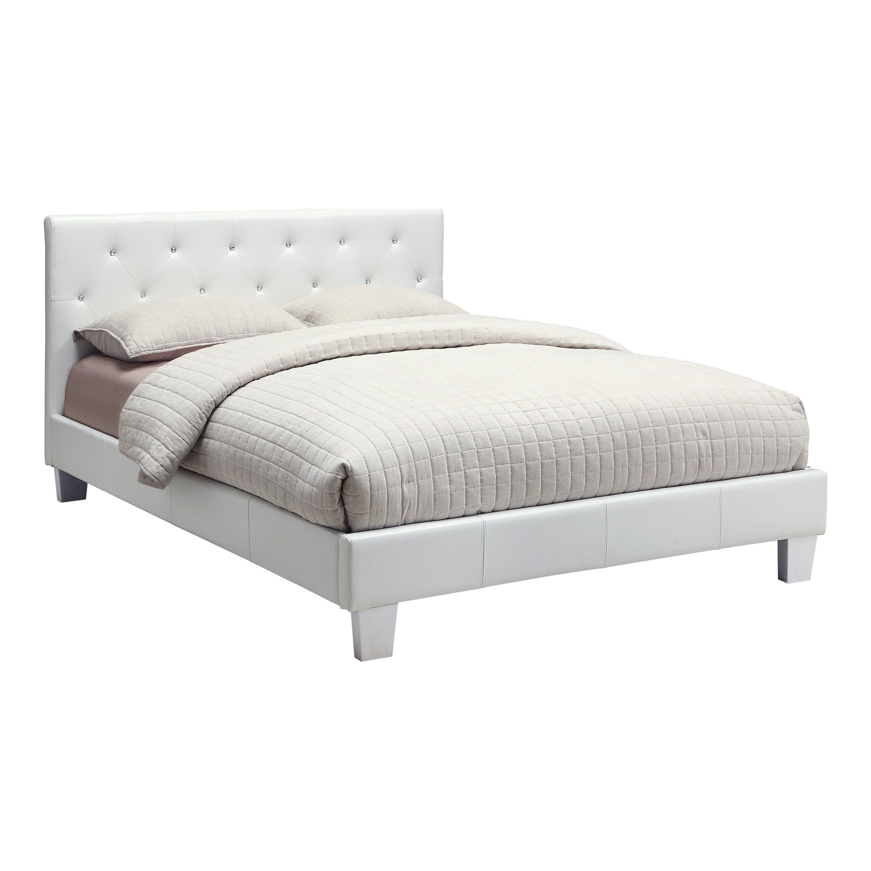 Contemporary White Faux Leather Full Platform Bed with Tufted Headboard