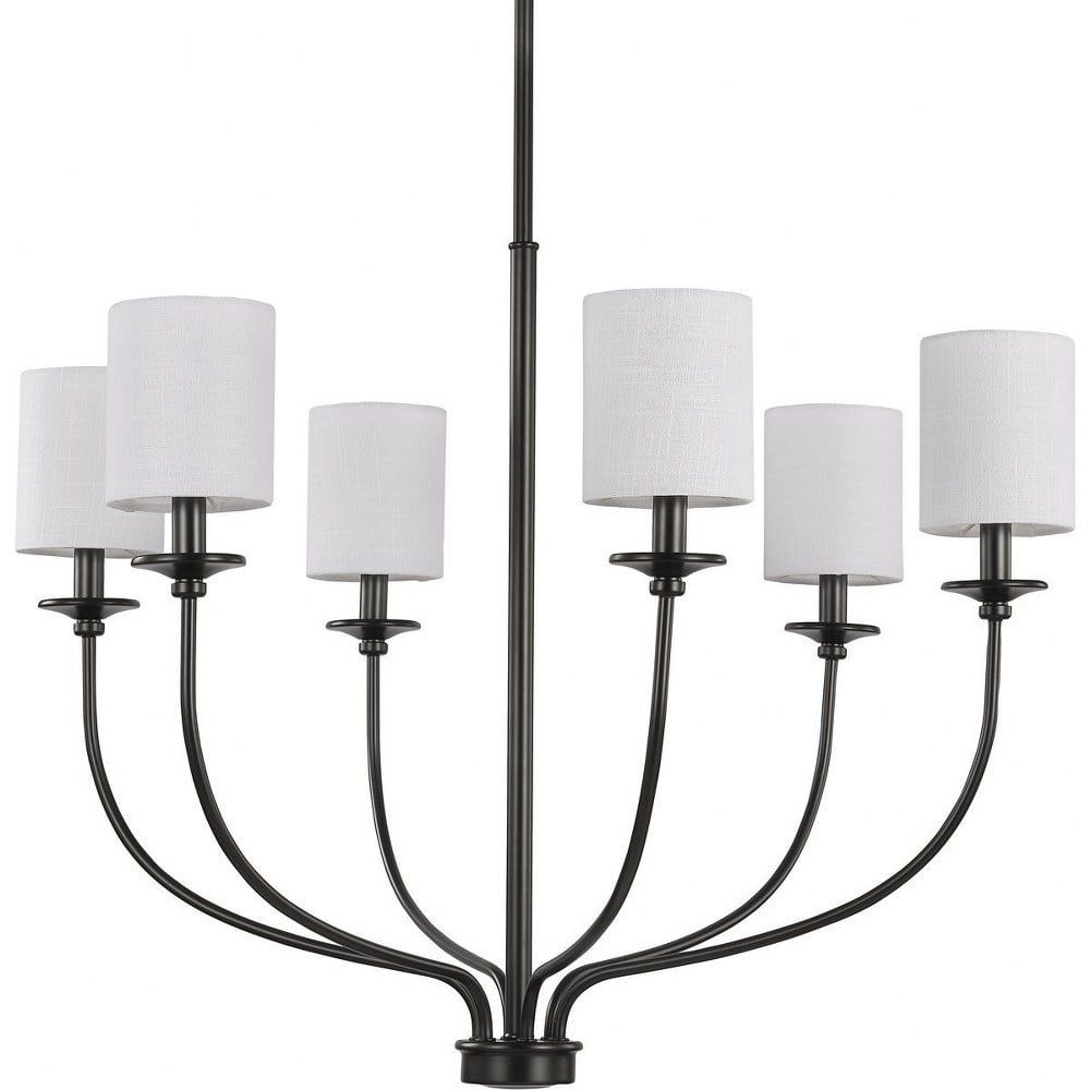 Matte Black Steel 6-Light Chandelier with Drum Shades