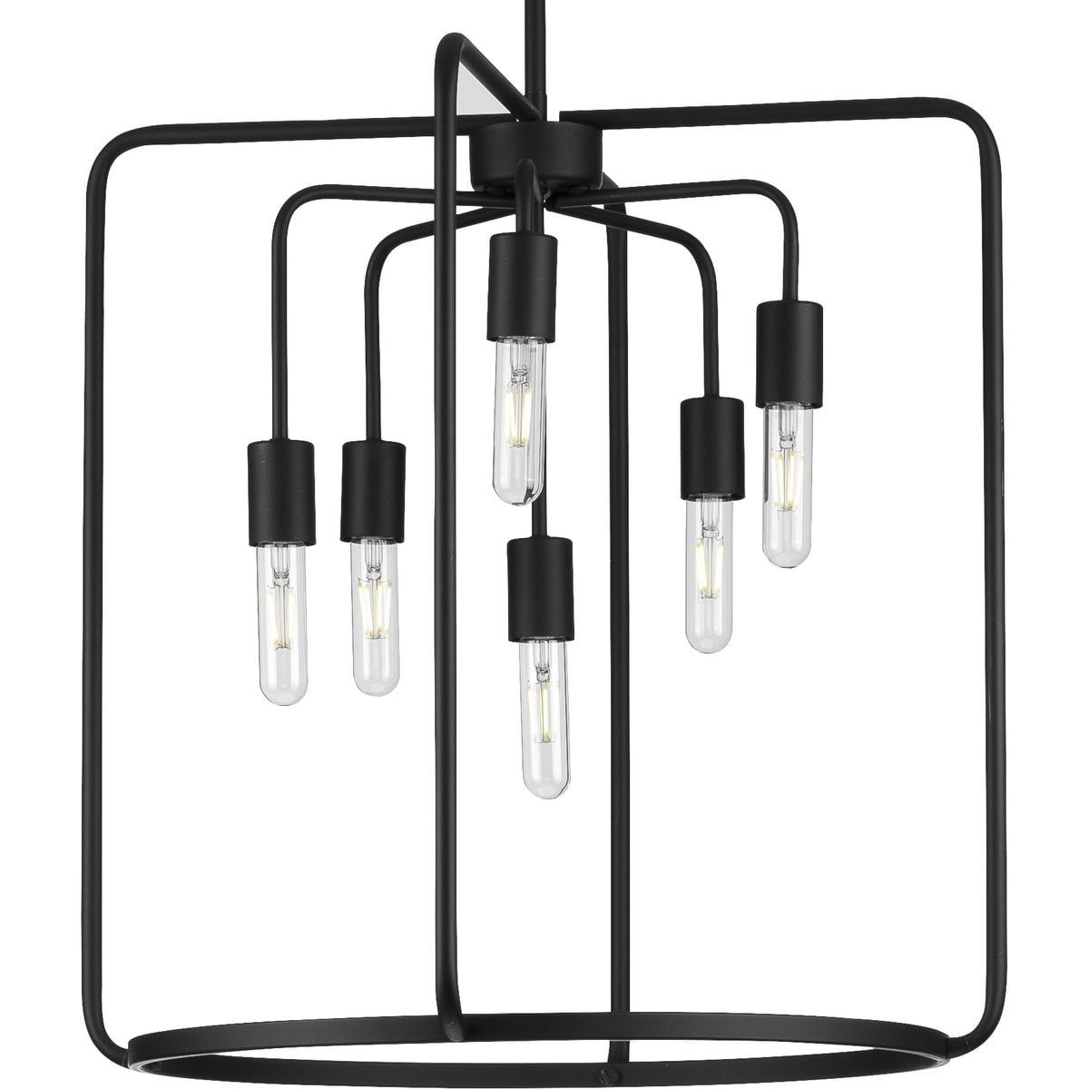 Bonn Vintage Farmhouse 6-Light Matte Black Open-Cage Pendant