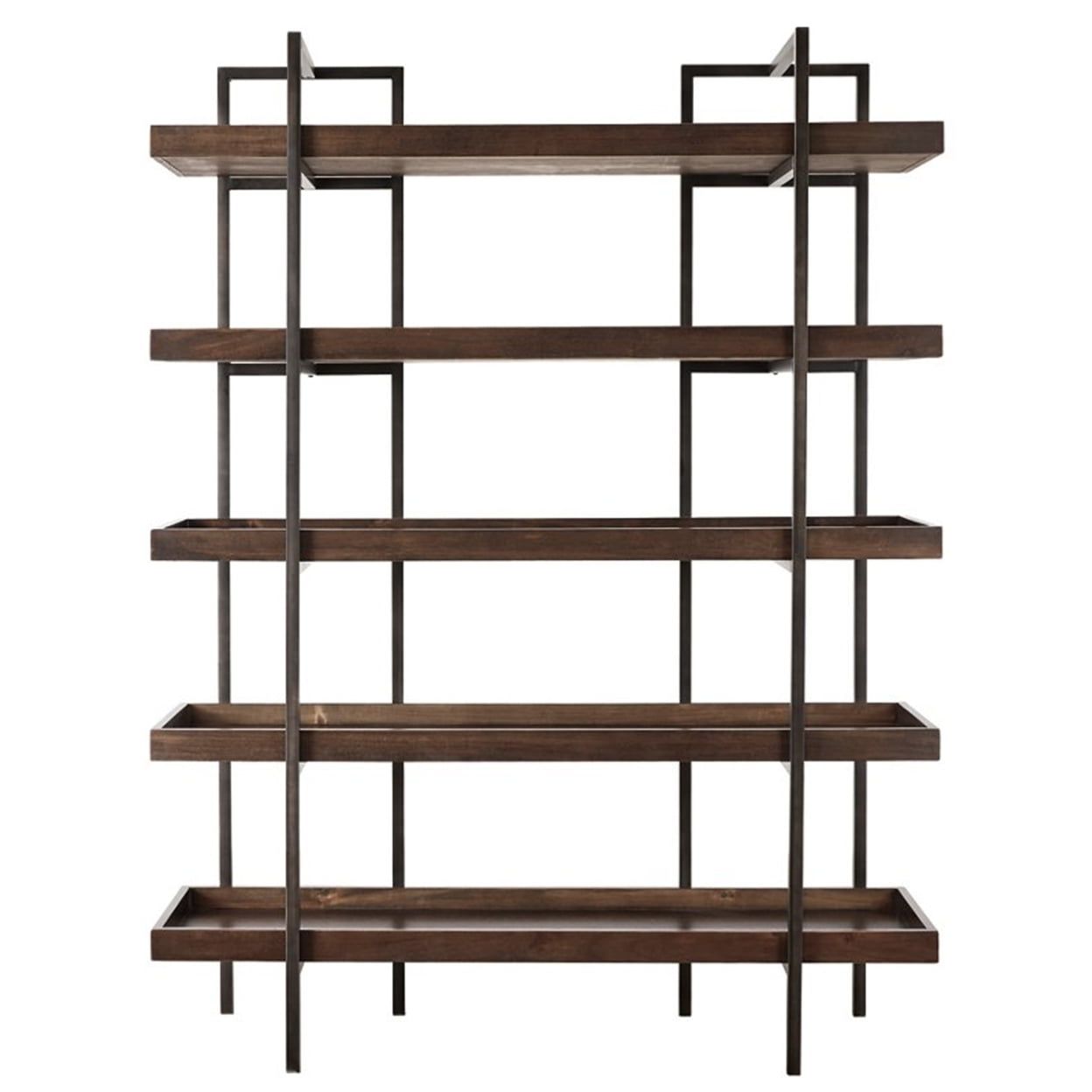 Walnut Brown Bookcase with Black Metal Frame and 5 Fixed Shelves