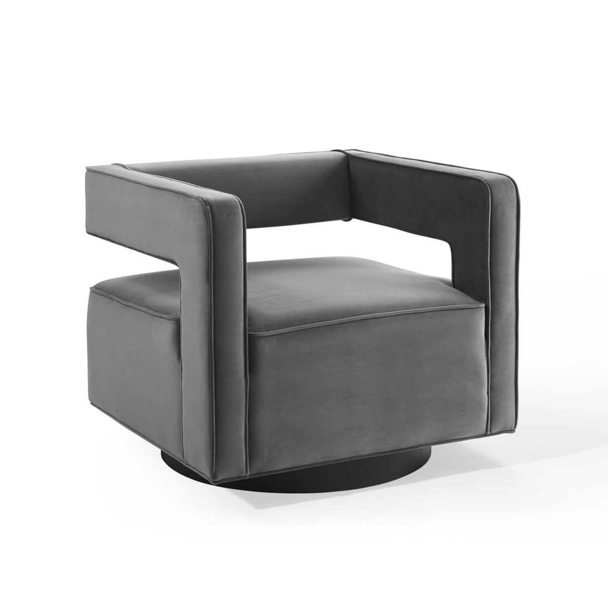 Elegant Gray Velvet Swivel Accent Armchair with Matte Black Base