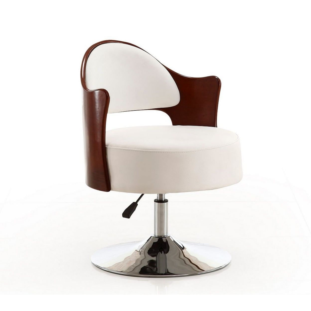 White Faux Leather and Chrome Swivel Accent Chair