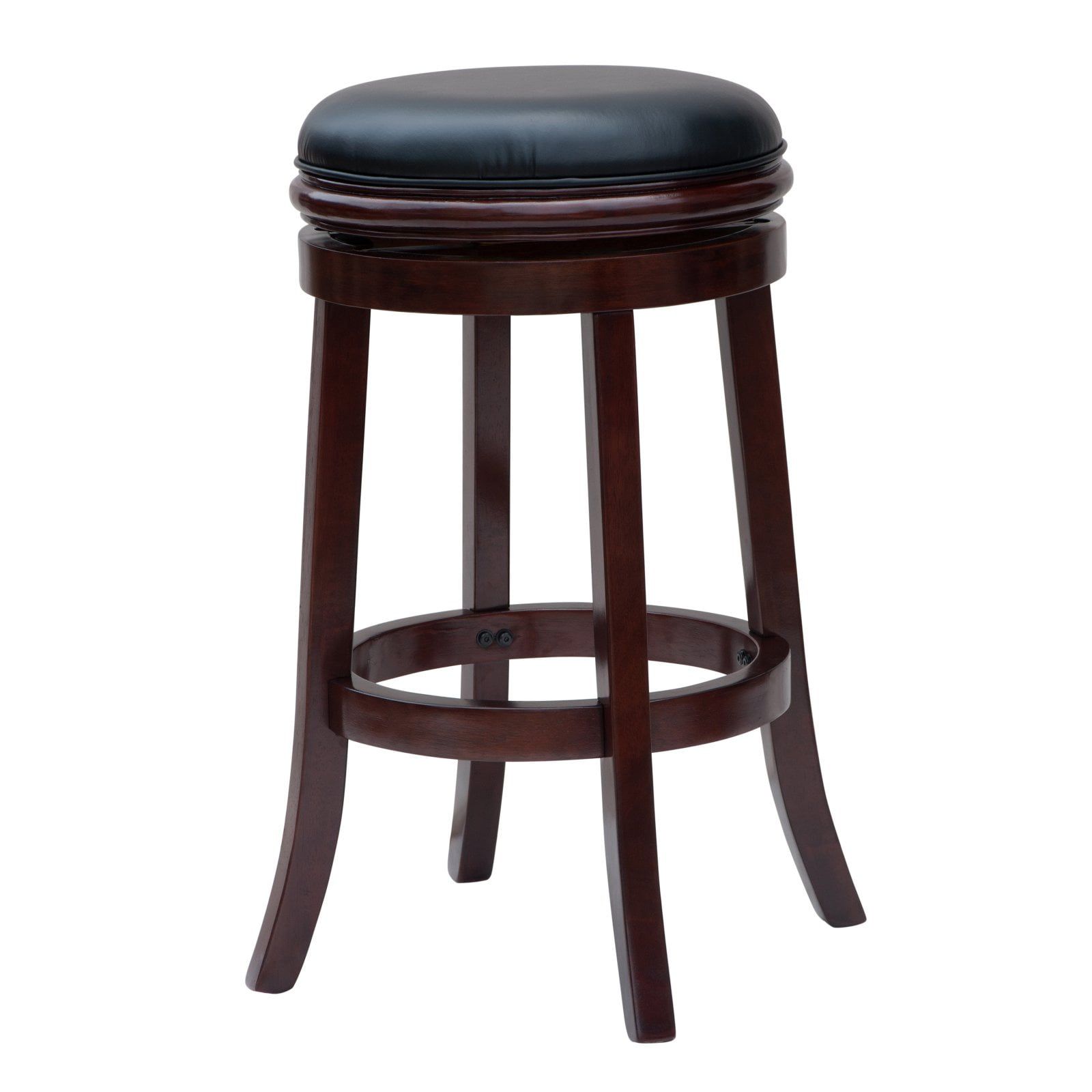 Cherry 30" Backless Swivel Wood Bar Stool with Leather Seat