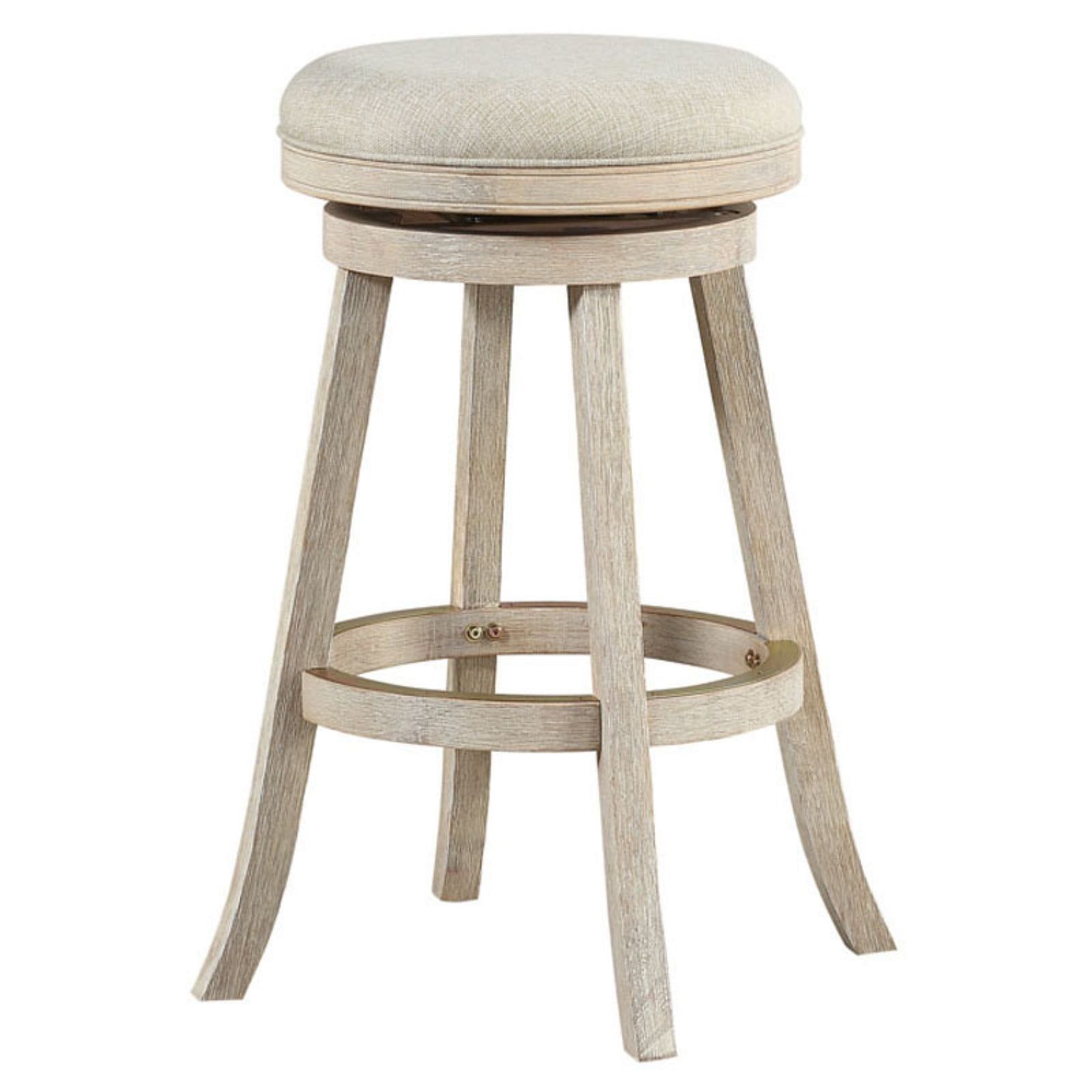 Ivory Wire-Brush 35" Swivel Round Barstool with Linen Seat