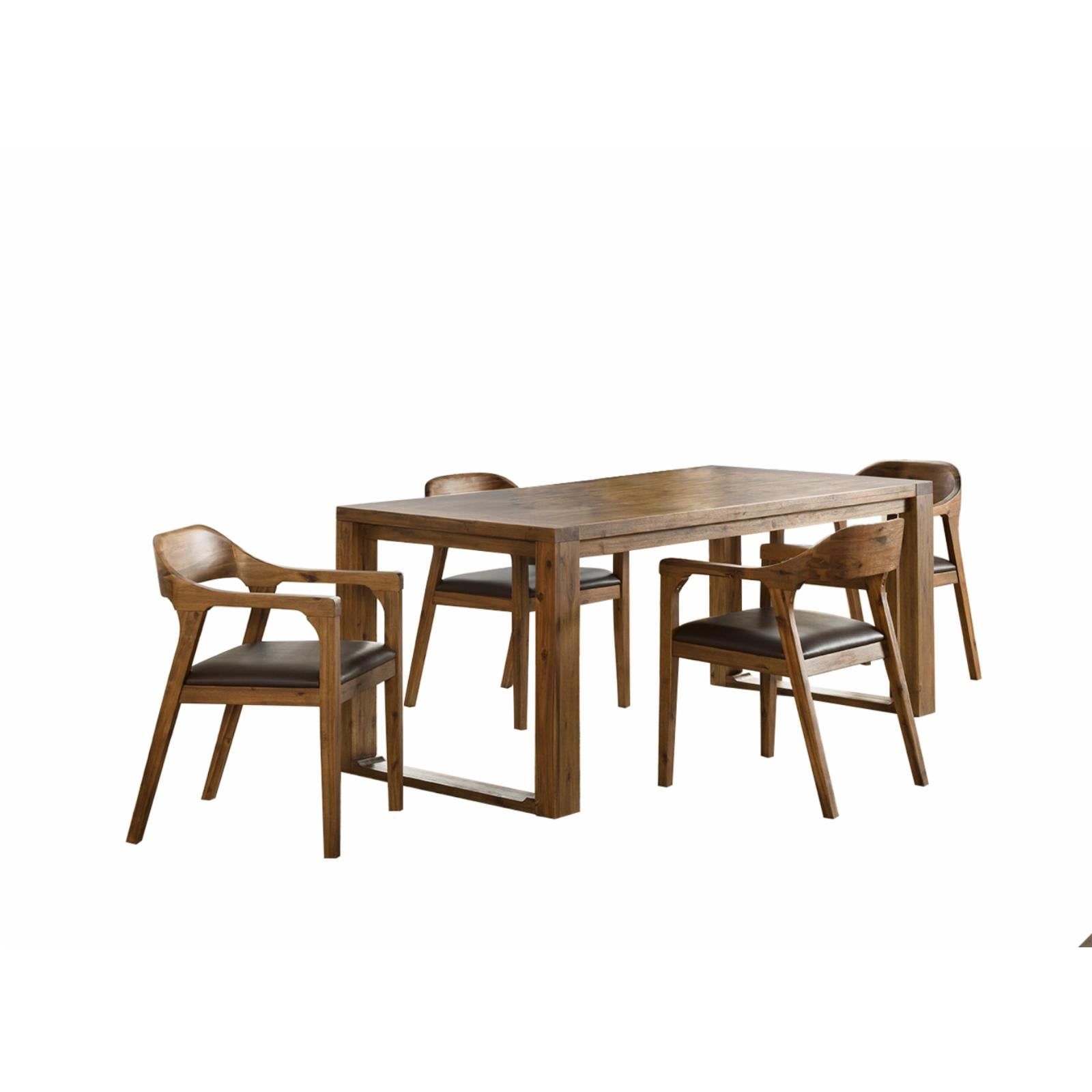 Rasmus Chestnut Acacia Wood Extendable Dining Set with Faux Leather Chairs