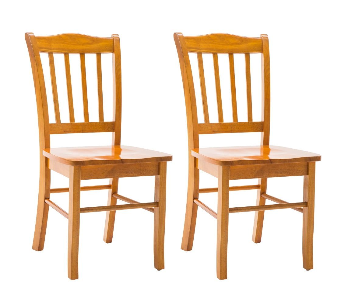 Oak High Back Slat Wood Dining Chairs, Set of 2