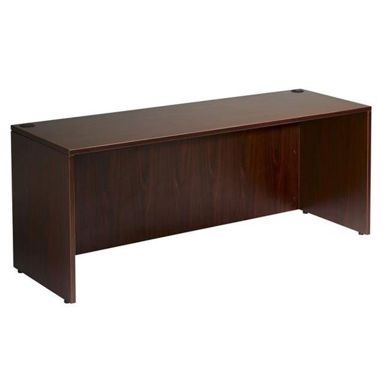 Executive Mahogany Laminate Credenza Desk with Leveling Glides