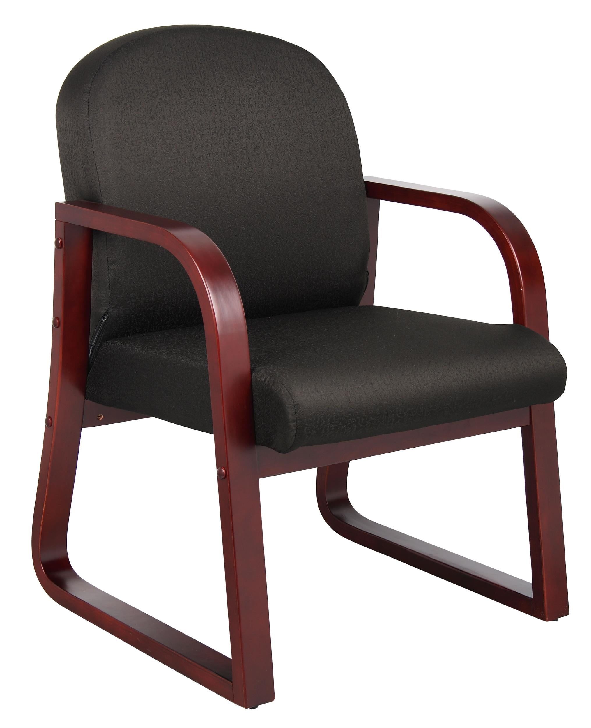 Elegant Black Fabric Reception Chair with Mahogany Wood Frame