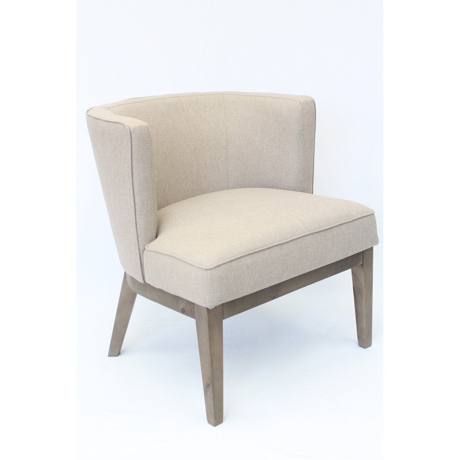 Elegant Beige Velvet Barrel Accent Chair with Wood Finish