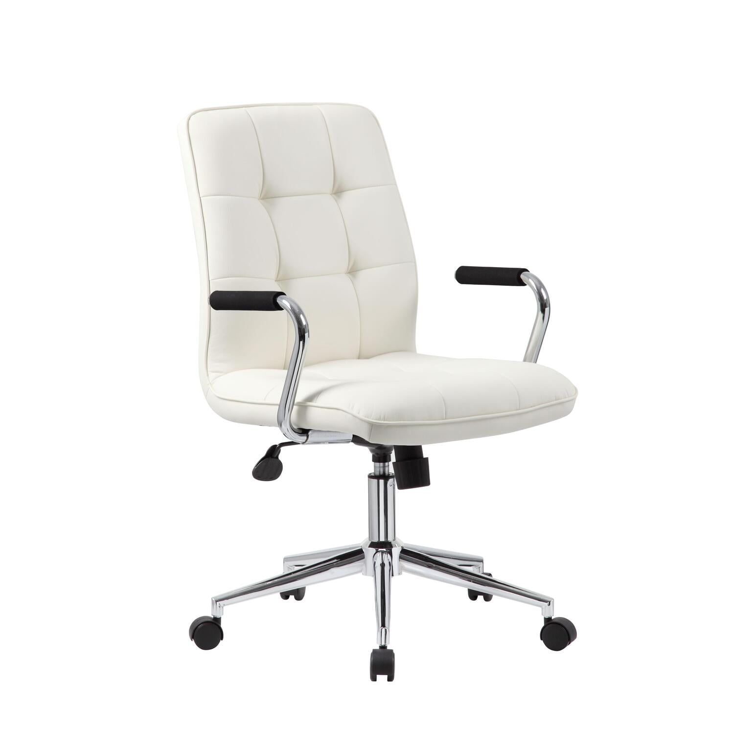 White Ergonomic Swivel Office Chair with Chrome Arms