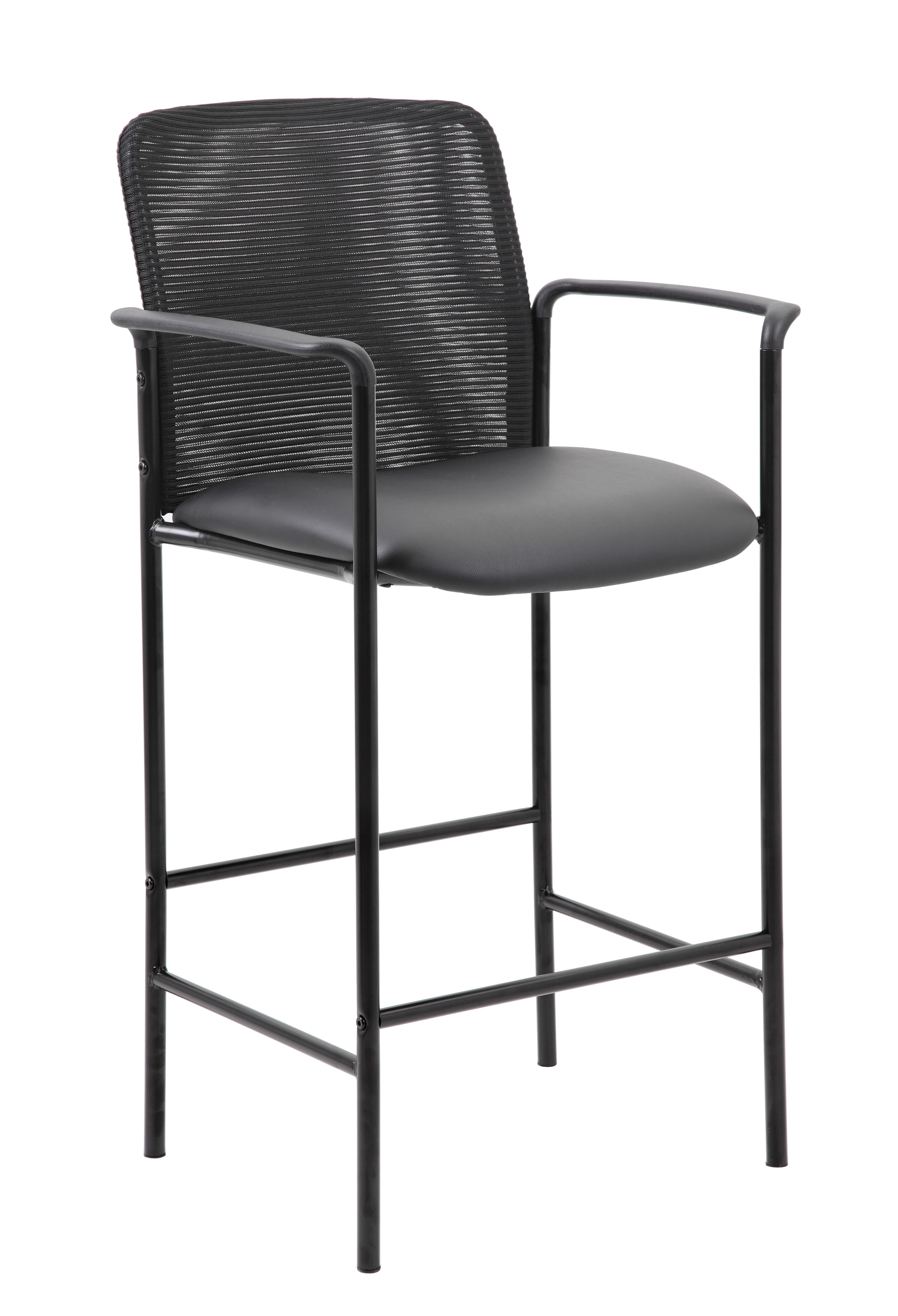 Black Mesh and Leatherette Counter Stool with Arms