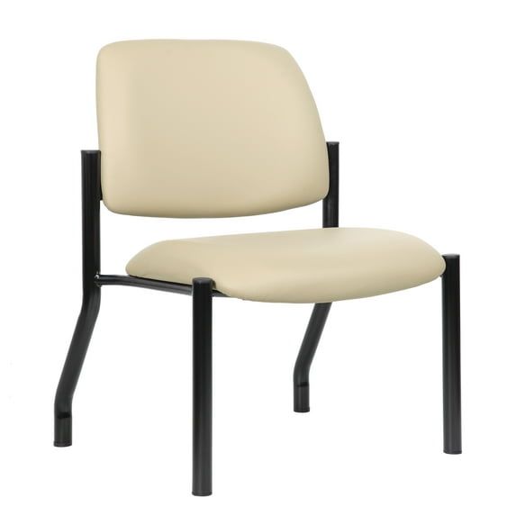 Beige Vinyl Armless Guest Chair with Black Metal Frame
