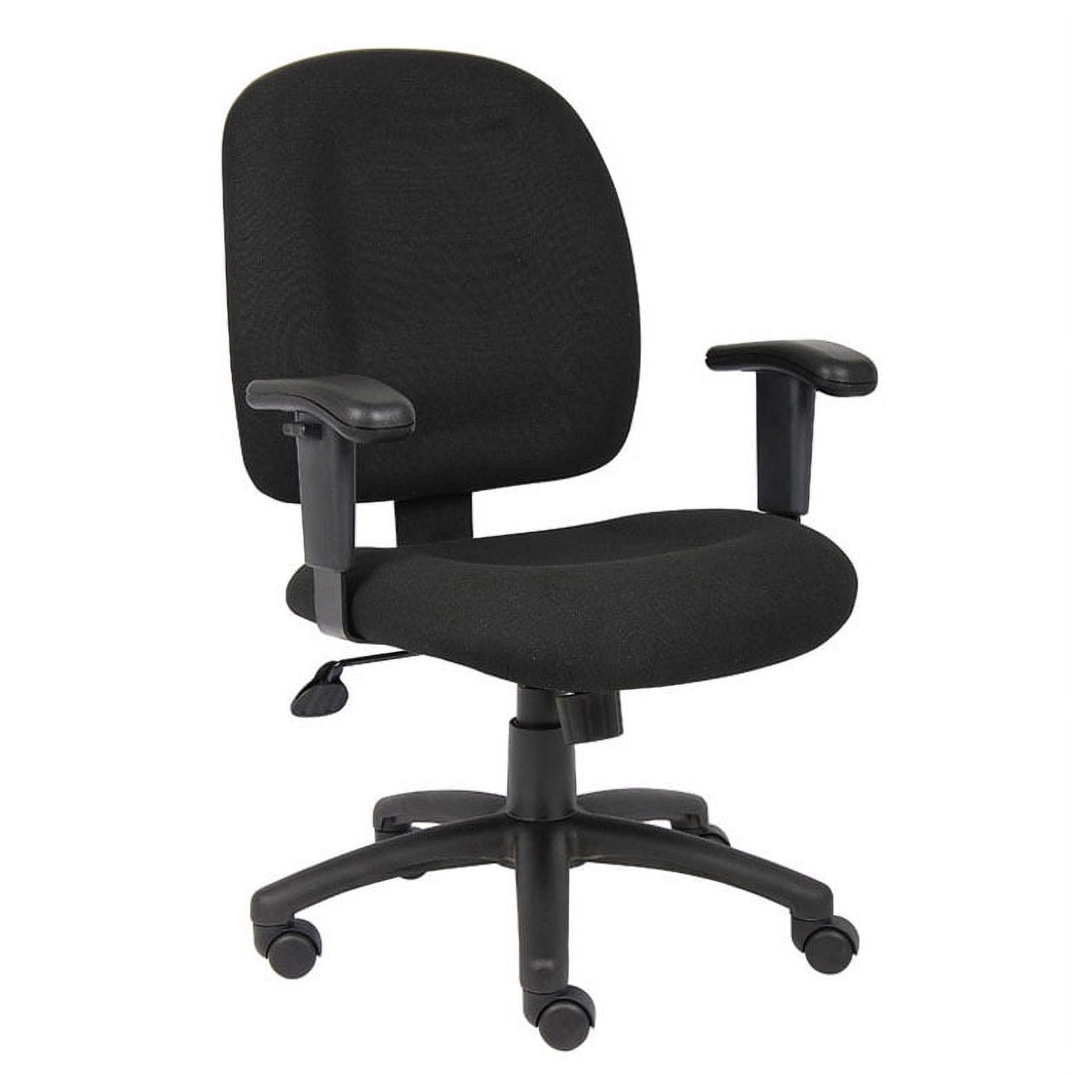 Black Chenille Fabric Swivel Task Chair with Adjustable Arms