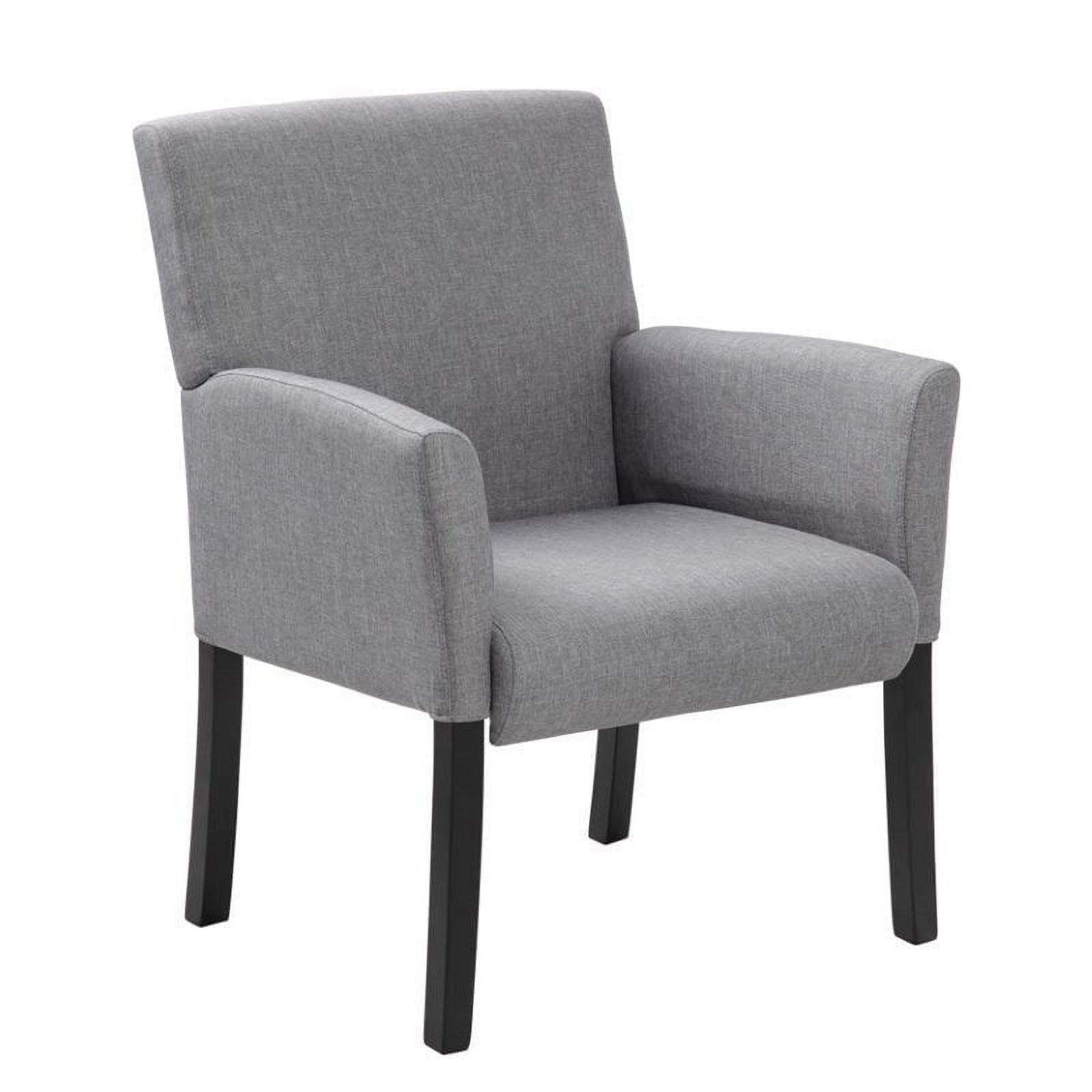 Elegant Medium Gray Linen Upholstered Guest Chair with Black Wood Legs