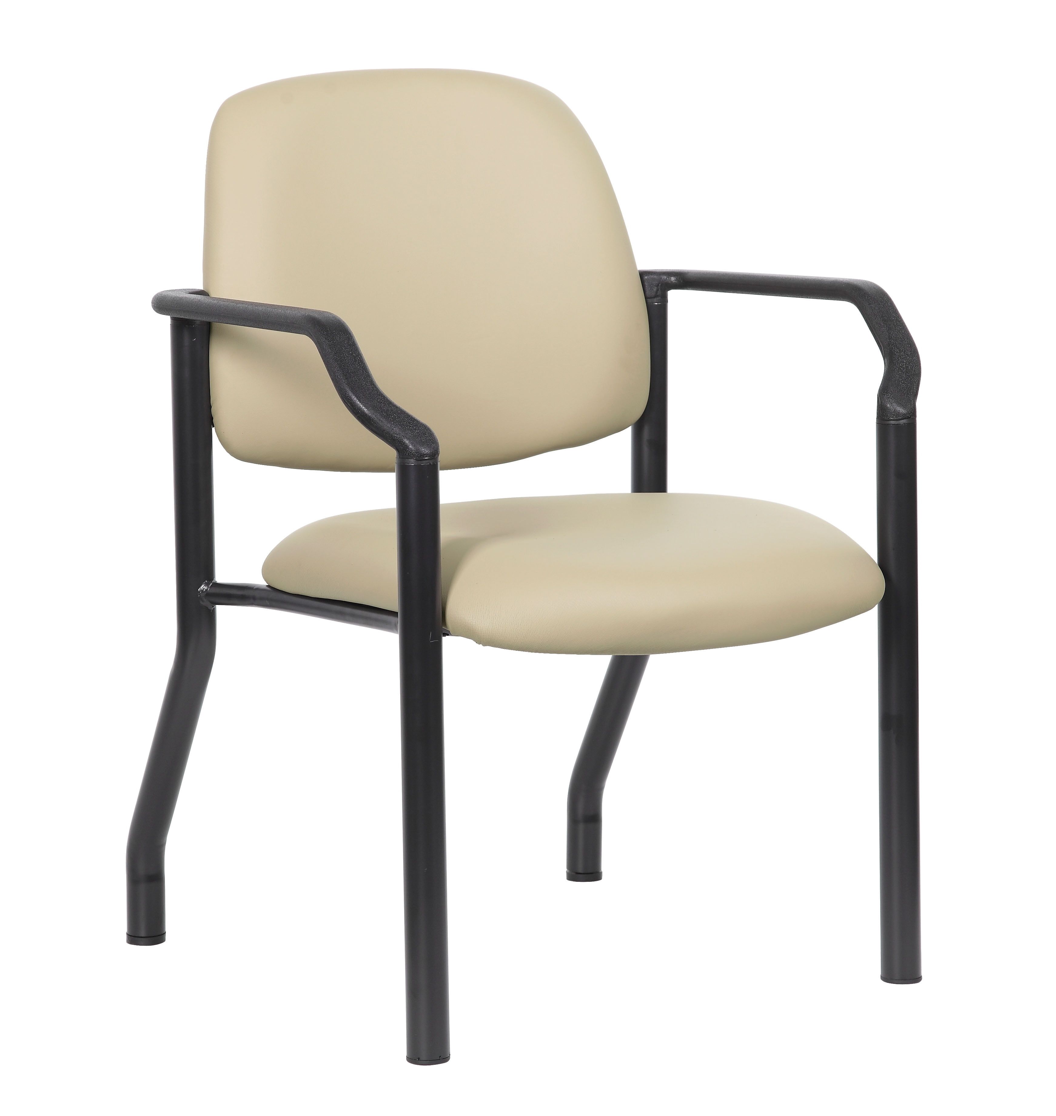 Beige Vinyl Mid-Back Guest Chair with Fixed Arms and Black Metal Frame