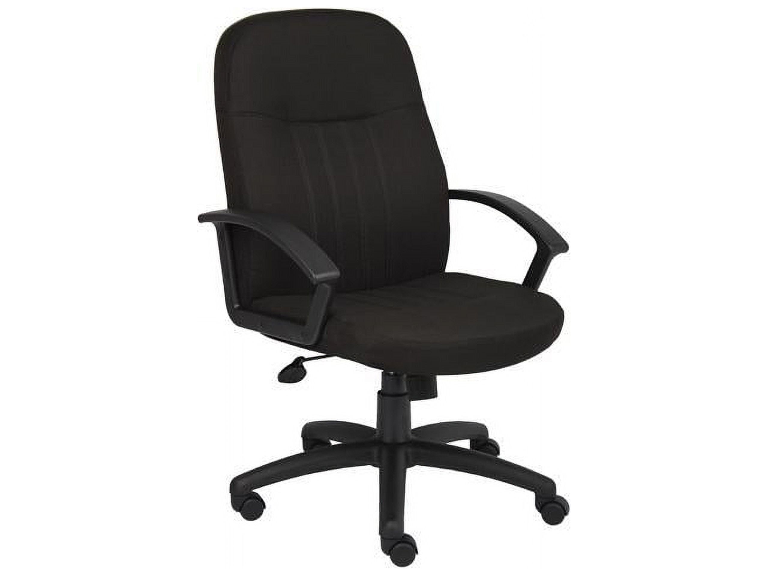 Ergonomic Executive Swivel Office Chair with Lumbar Support, Black Fabric and Wood