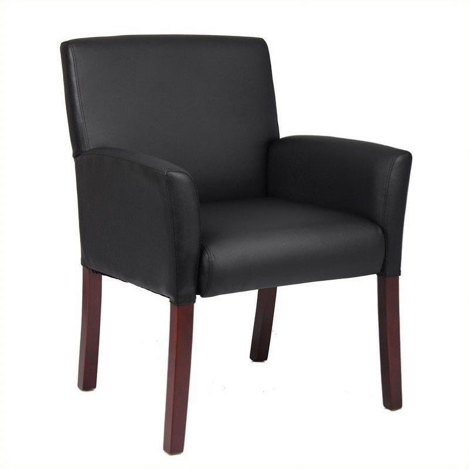 Black Vinyl Box Arm Guest Chair with Mahogany Legs