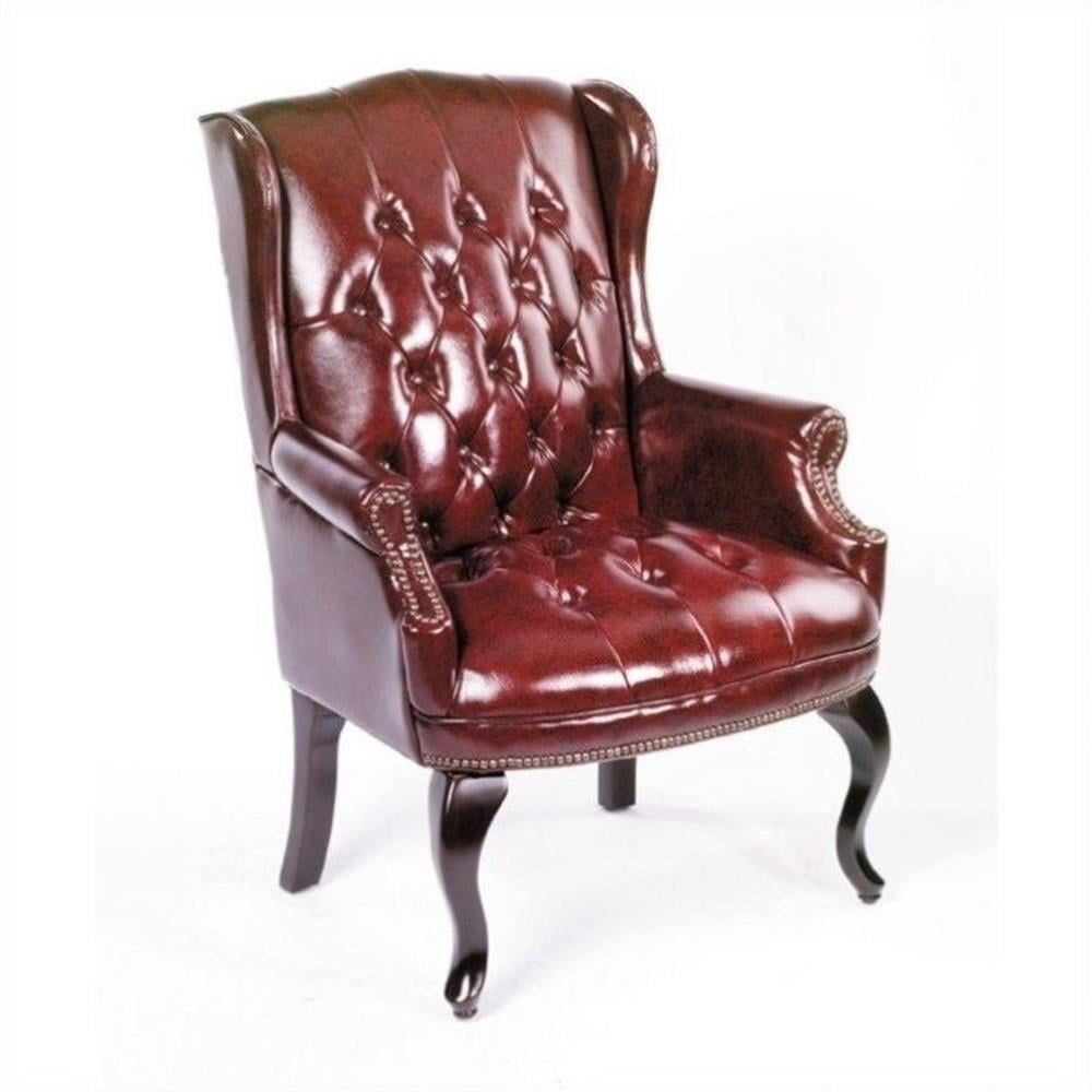 Burgundy Faux Leather High Back Reception Chair with Wood Frame