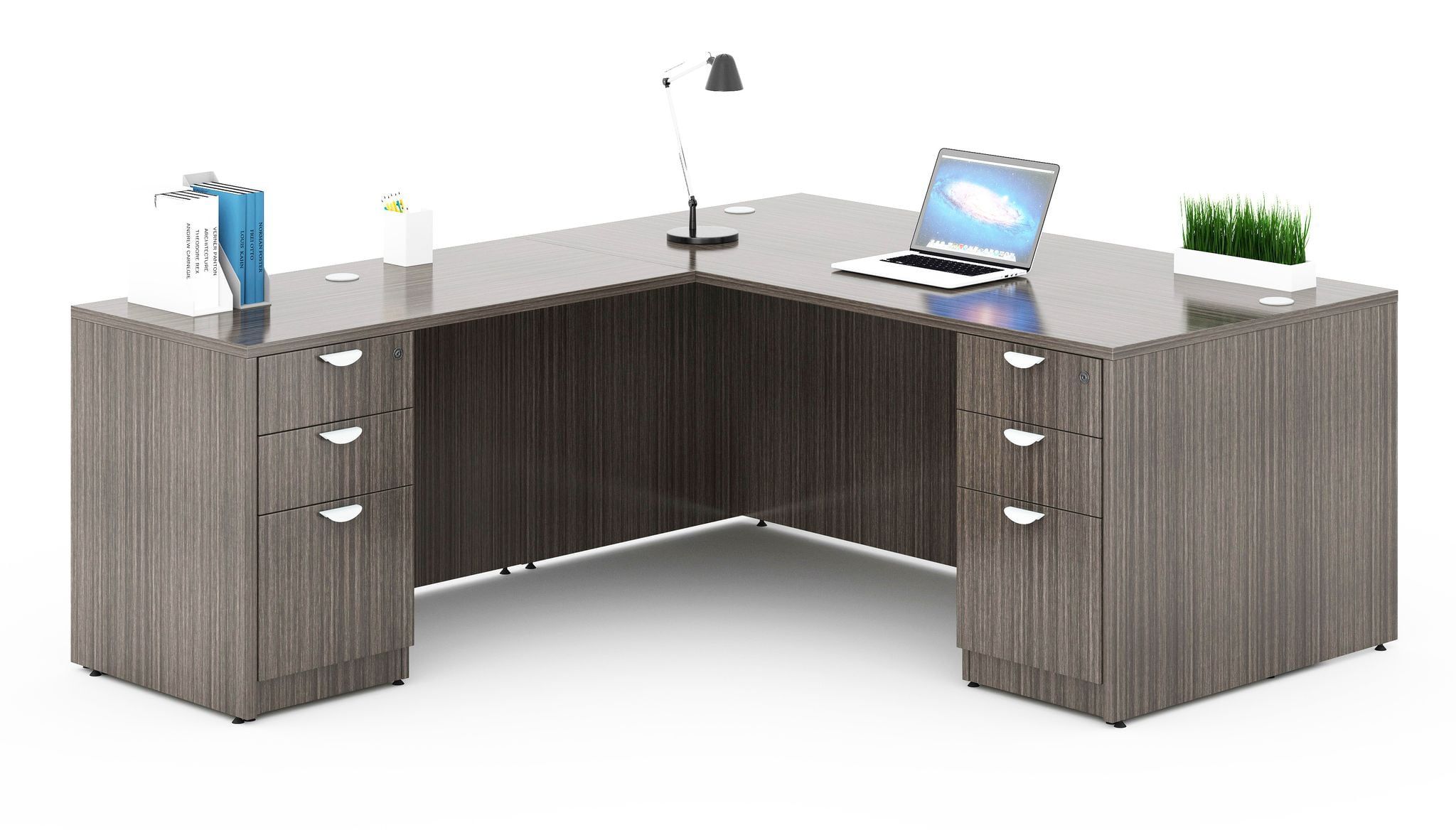 Driftwood L-Shaped Office Desk with Dual File Storage