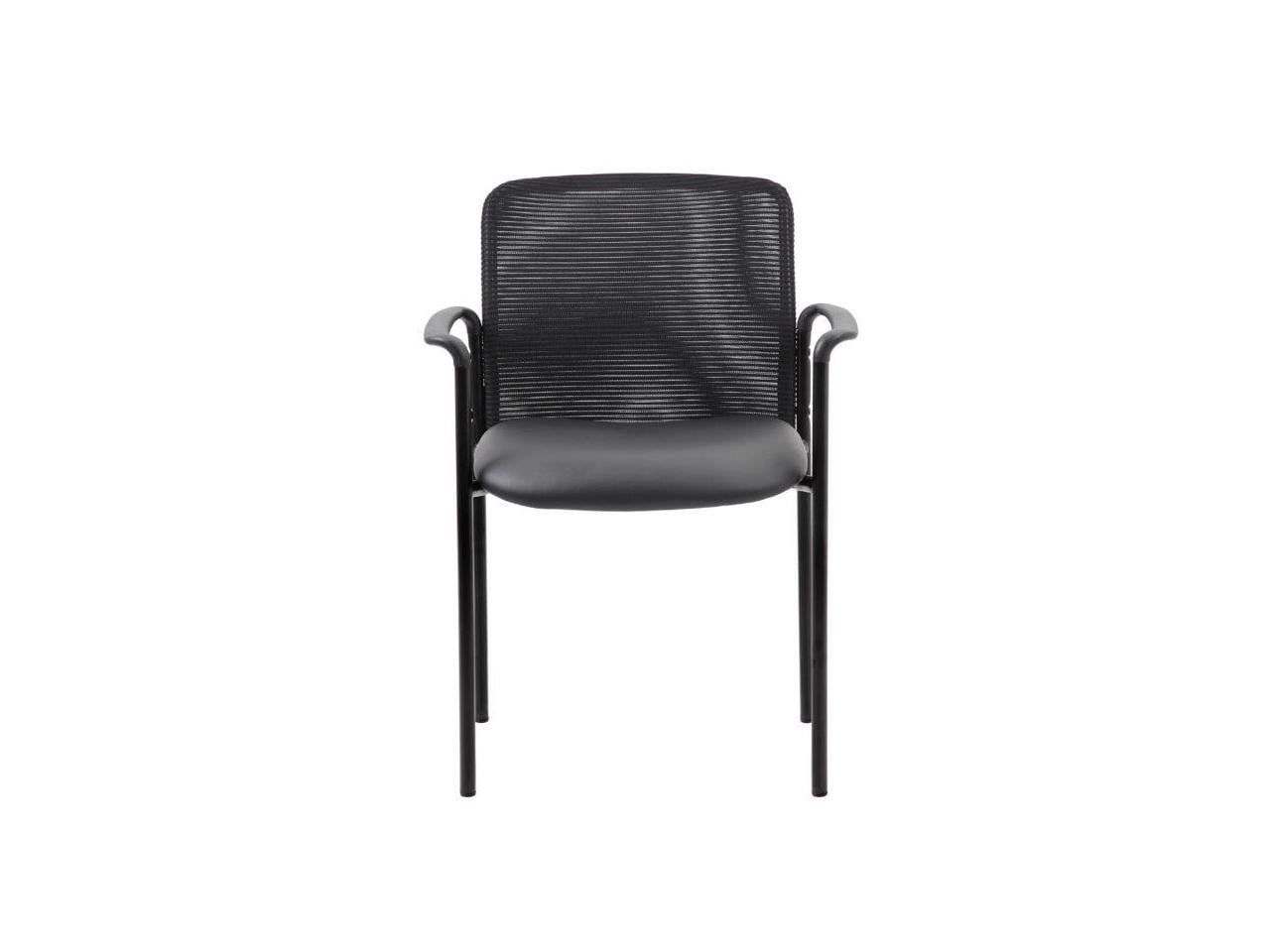 Modern Black Mesh & Vinyl Stackable Guest Chair with Metal Glides