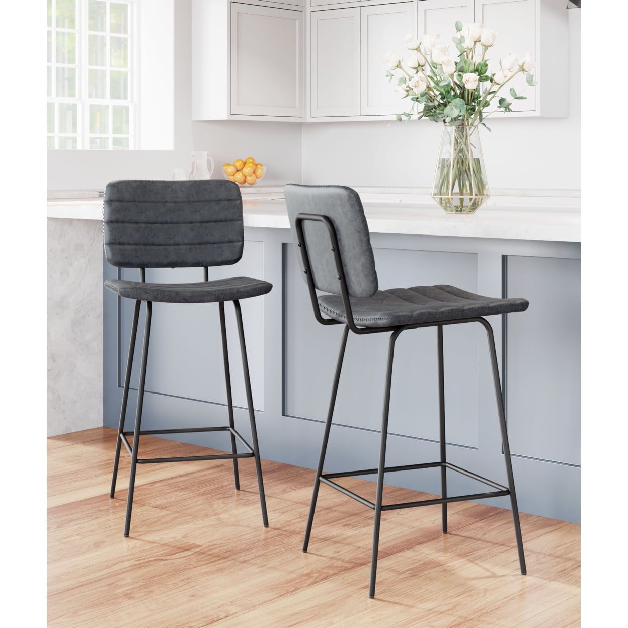 Modern Boston 37.8" Black Metal Counter Stool Set